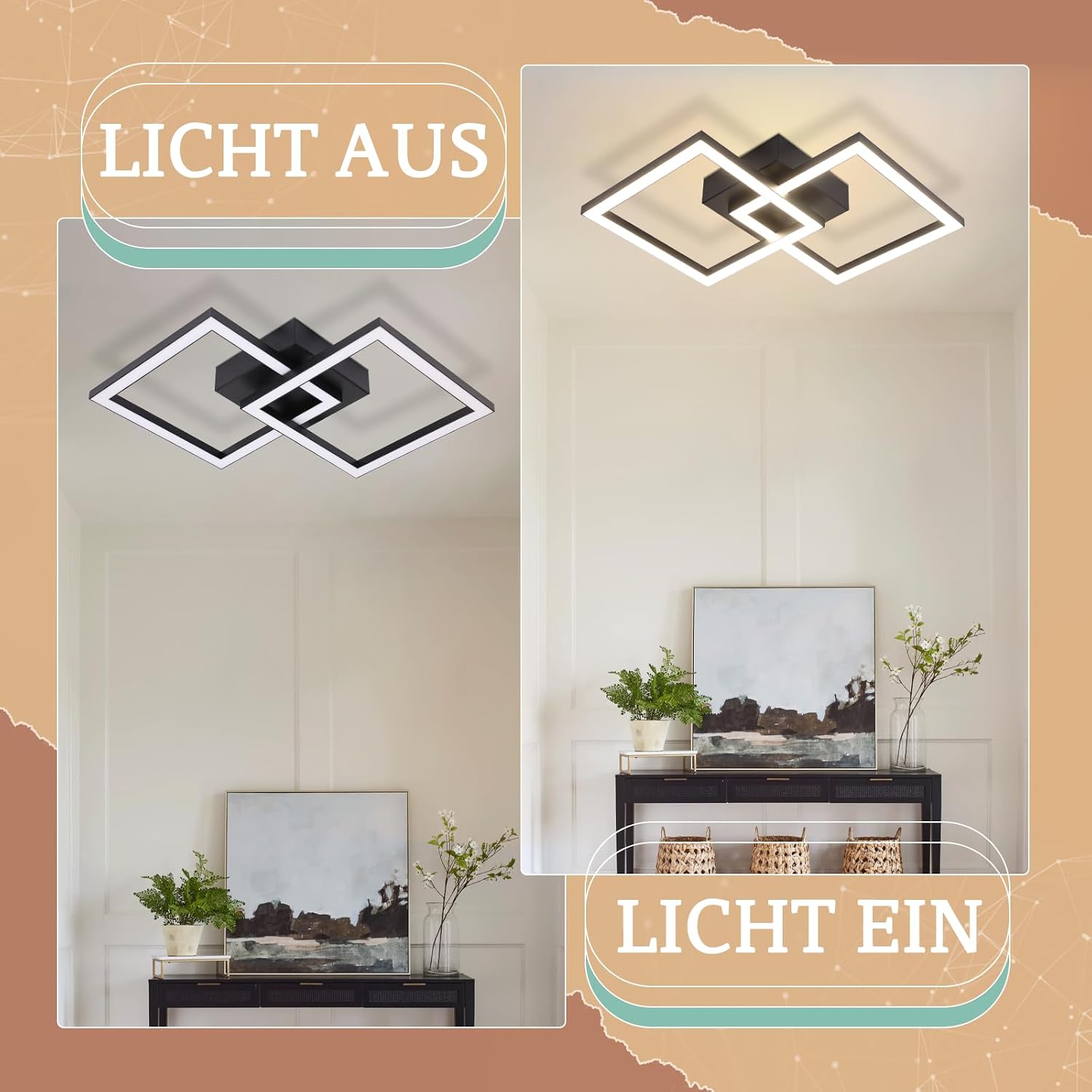Thumbnail 6 de Homefire LED-Decktleuchte für Küche & Flur, 24 W, 4000K, schwarz – eckiges Designlicht