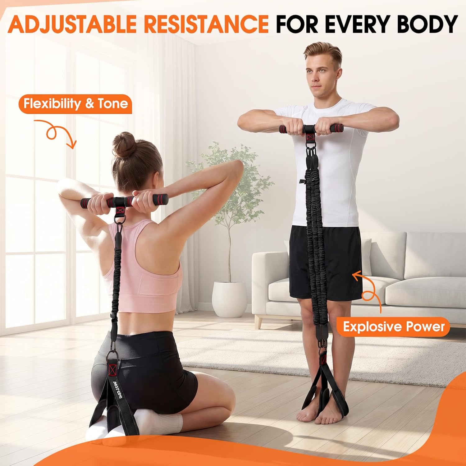 Detalle 2 de OQLXUW Foot Pedal Resistance Band with Handle, Adjustable 3-Tube Trainer