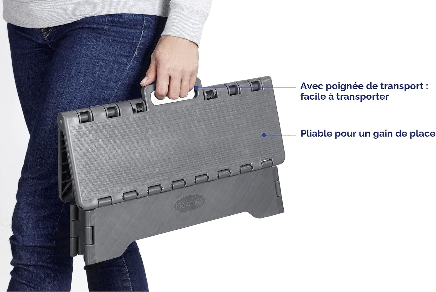 Detalle de WENKO Marche Pliable — Marche très stable avec surface antidérapante et poignée intégrée