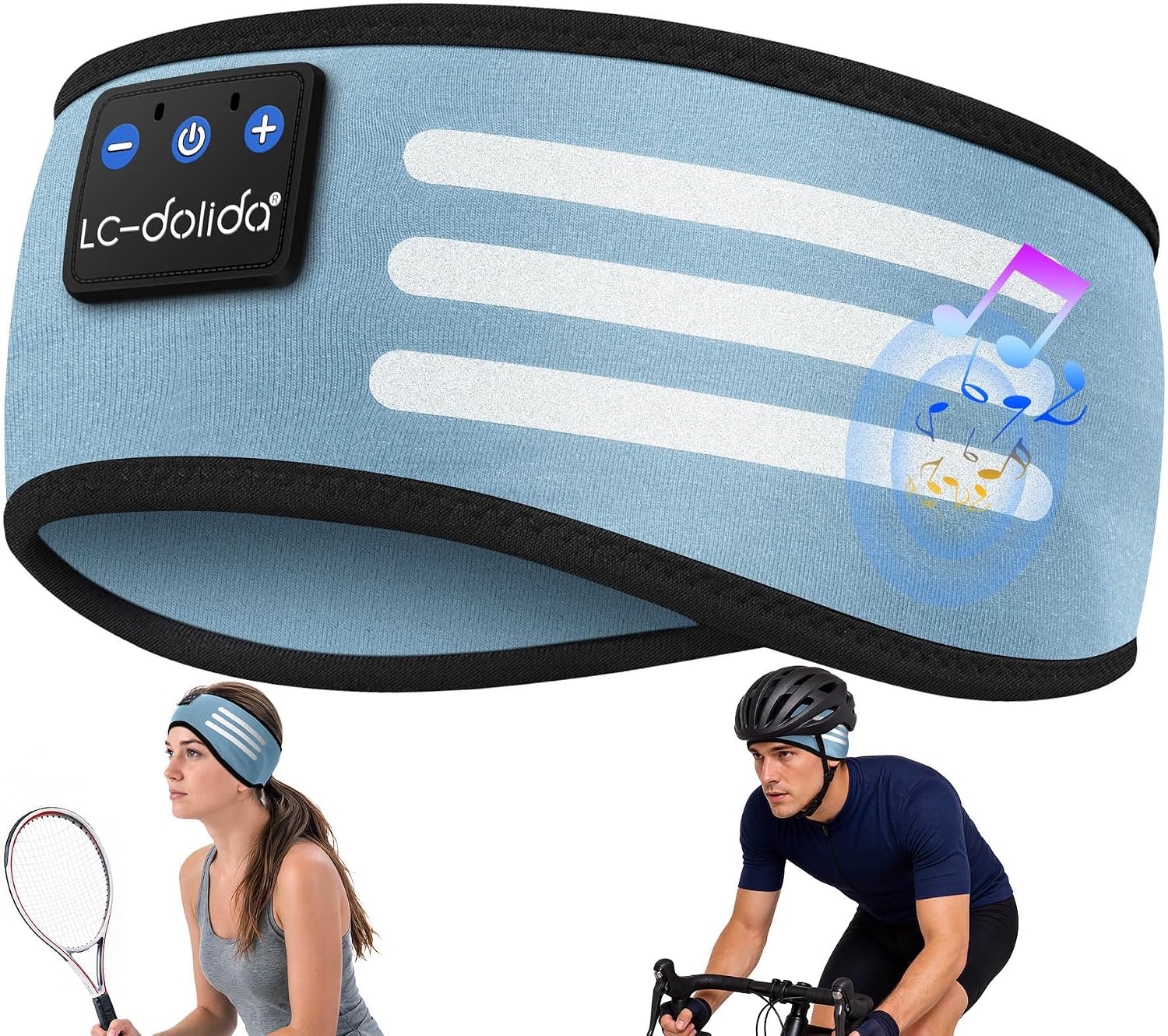 Detalle de LC-dolida Wireless Sports Headband Headphones Silver-Fiber Fabric