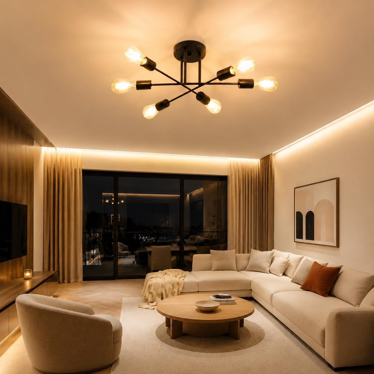 Detalle 2 de CBJKTX G9-BSD – czarna lampa sufitowa, 6 oprawek E27, metalowa