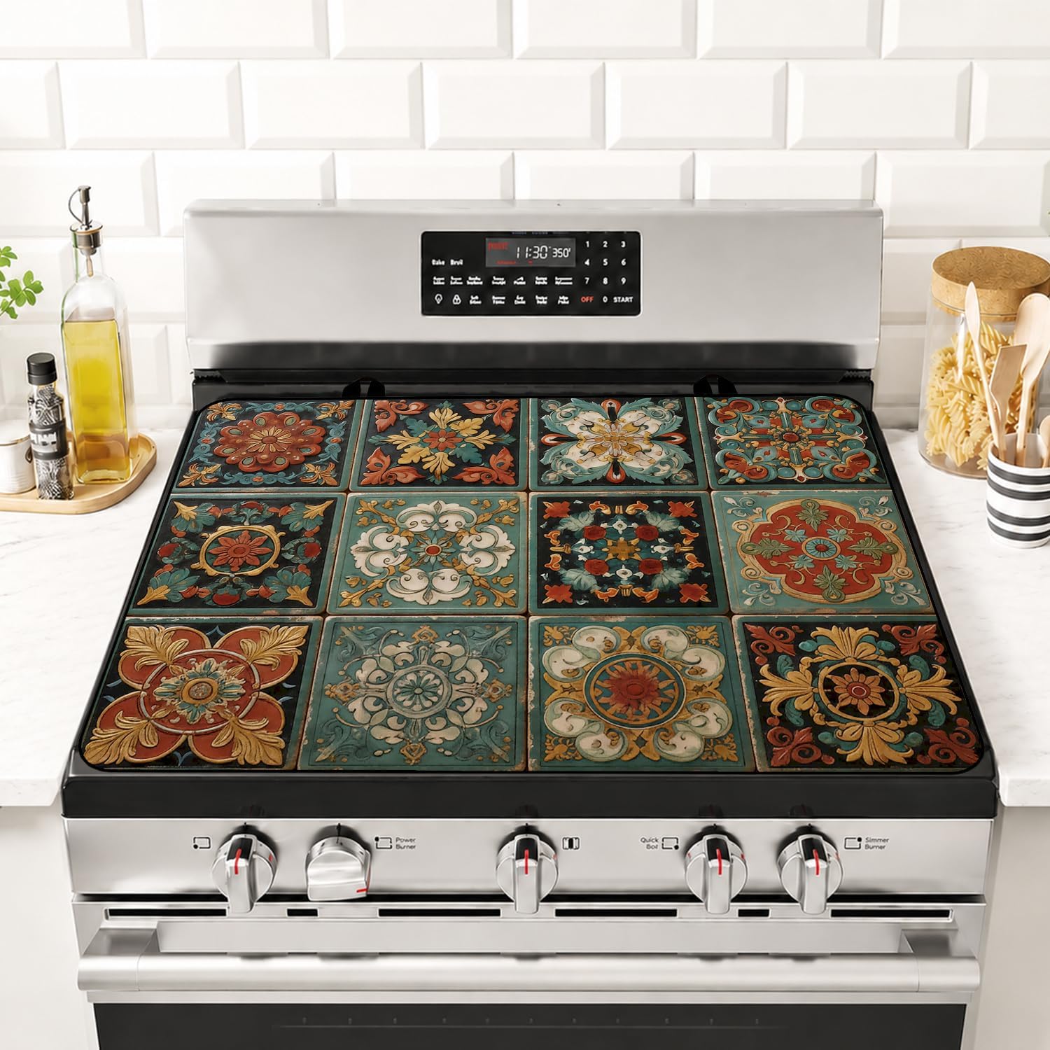 Detalle de Cmialusie ZTHY260419005 Vintage Tile Stove Top Cover, 28.35 x 20.47 in