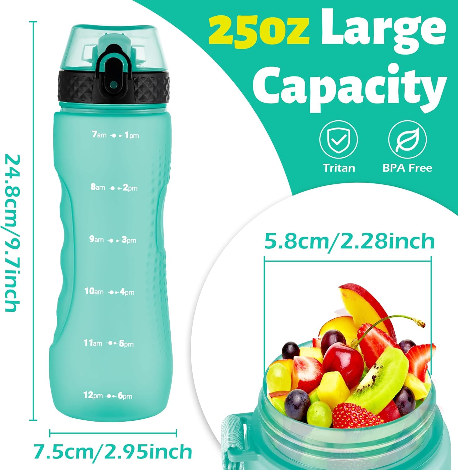 Thumbnail 4 de OLDLEY 750ml/25oz Water Bottle with Straw (BPA-Free Tritan) – Leakproof Sports Bottle with Time Markings