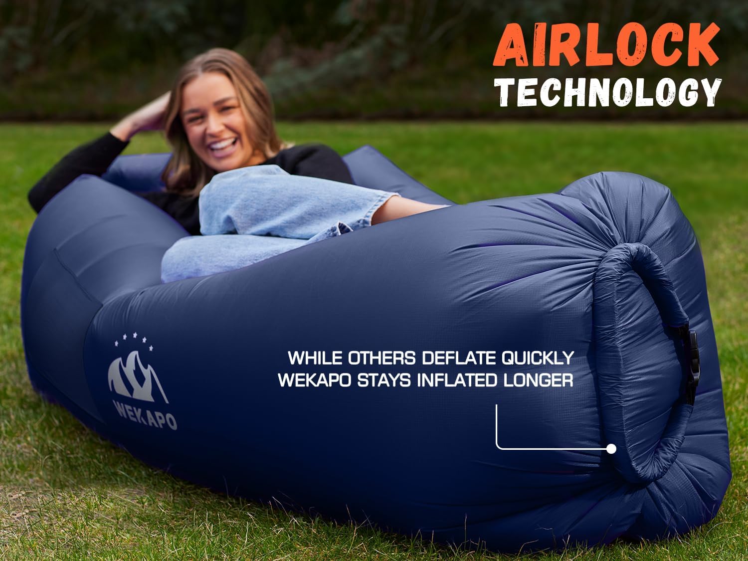 Detalle de WEKAPO Inflatable Couch Air Lounger Chair — Portable Blow-Up Sofa for Camping, Beach, Lawn & Outdoor Events