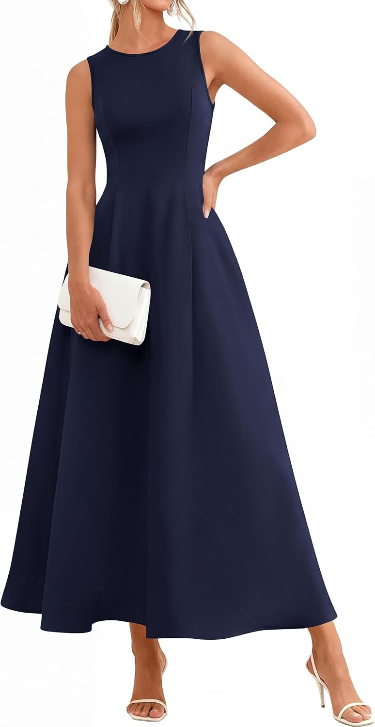 Detalle de PRETTYGARDEN Women's Sleeveless Summer Elegant Maxi Dress with Pockets