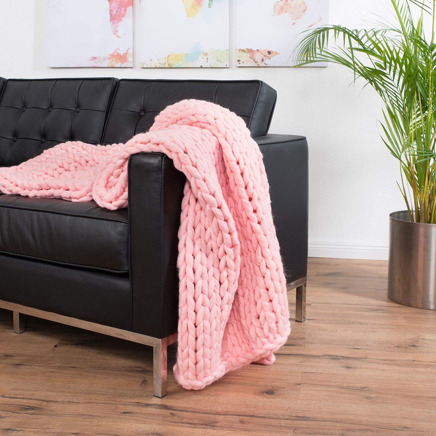 Detalle de Feluna Chunky Knit Blanket, 180 x 120 cm Pink Polyester Throw