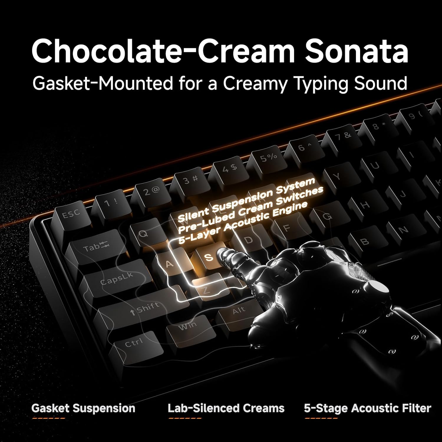 Thumbnail 2 de Dierya DK68E Tastiera Gaming 60% meccanica hot-swap gasket con manopola, RGB e layout QWERTY-US