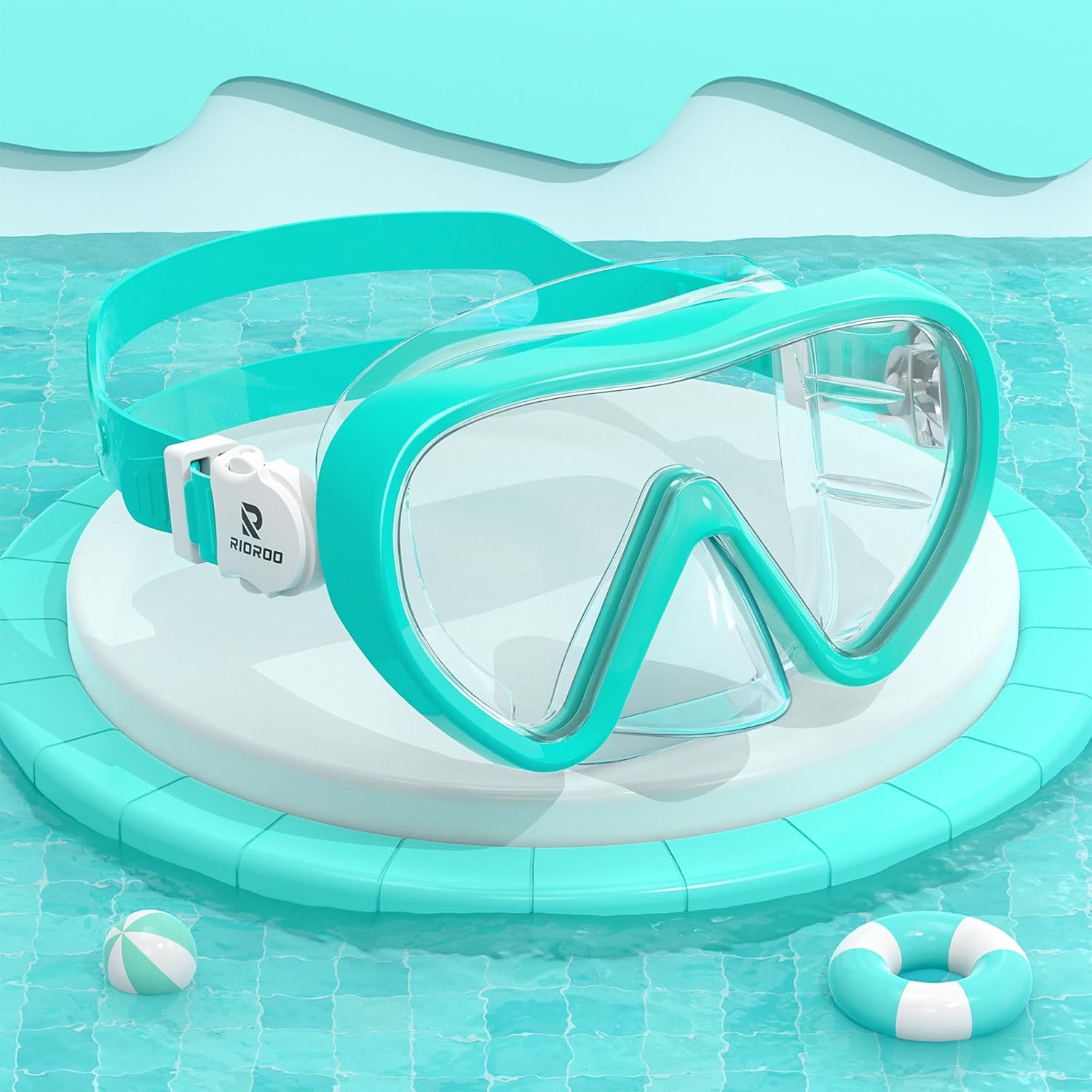 RIOROO Kinder-Tauchbrille mit 180° Panorama, Nasenabdeckung und Anti-Beschlag (6–16 Jahre)