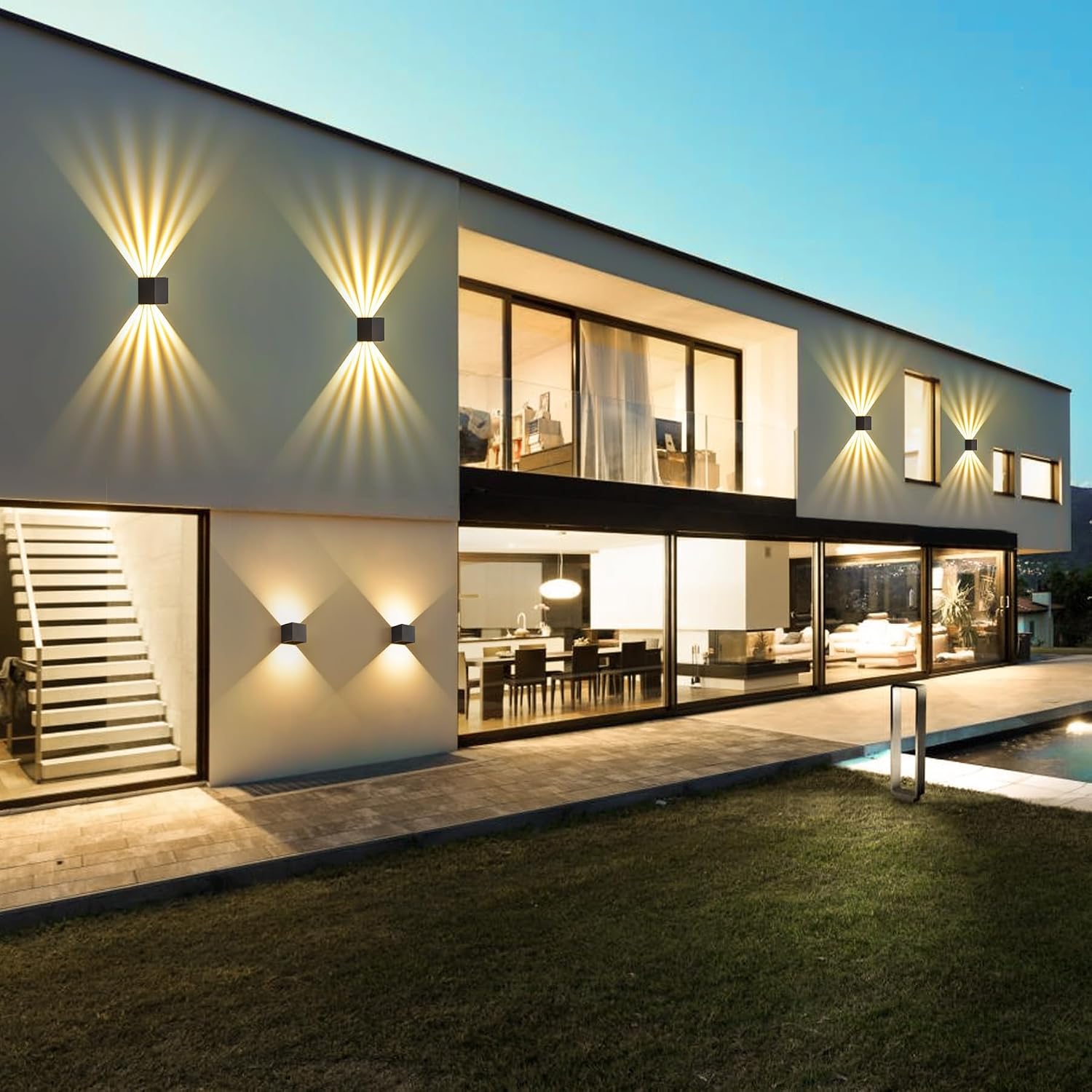 Detalle de SANSHI kit da 2 applique LED da parete 12W IP65 con fascio regolabile 3000K, nero