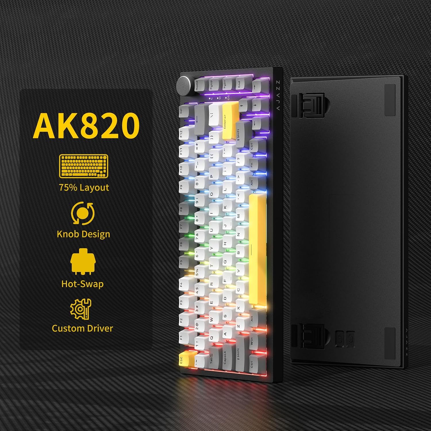 Detalle 2 de AJAZZ AK820 Wired Mechanical Keyboard (75%) mit Volume-Knopf, PBT-Keycaps und Full-Key Hot Swap