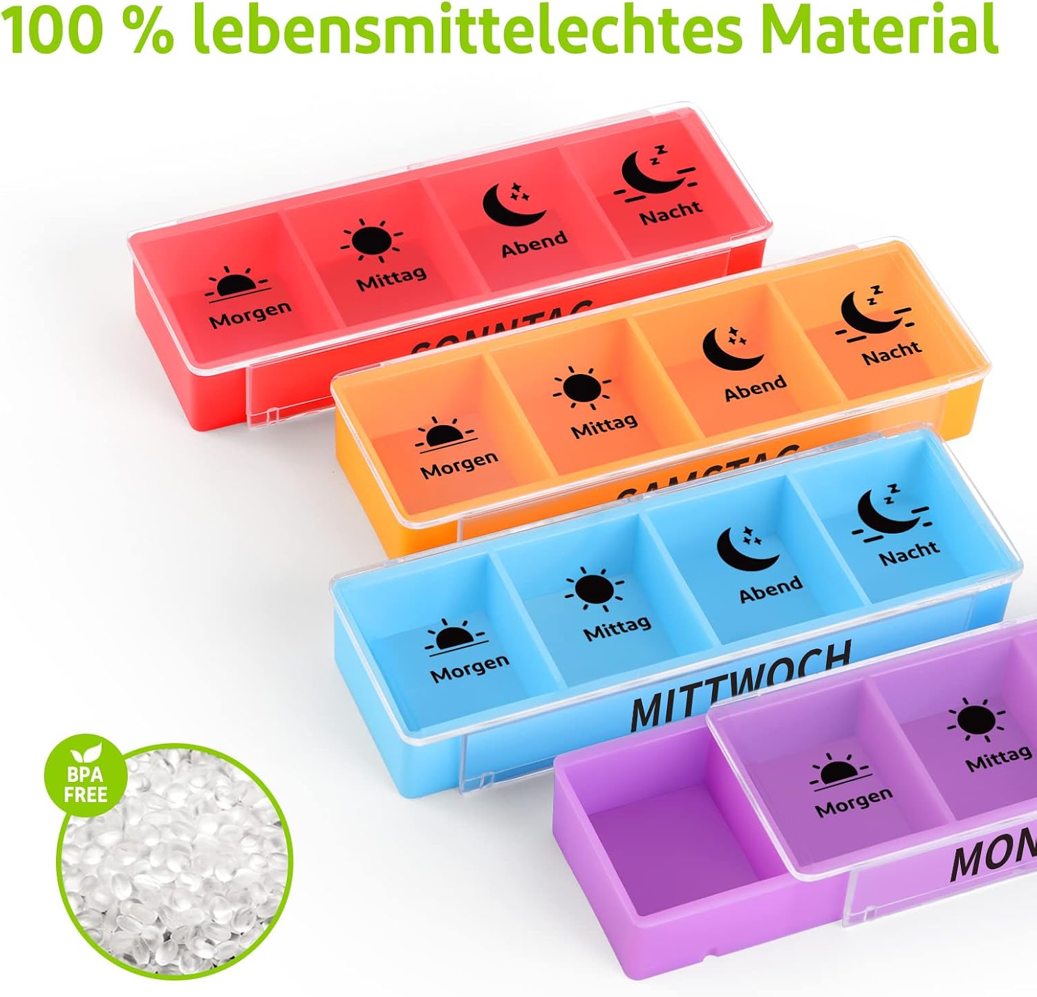 Thumbnail 4 de Opret 7-Tage Tablettenbox mit 4 Fächern (morgens, mittags, abends, nachts) – schiebbares Design