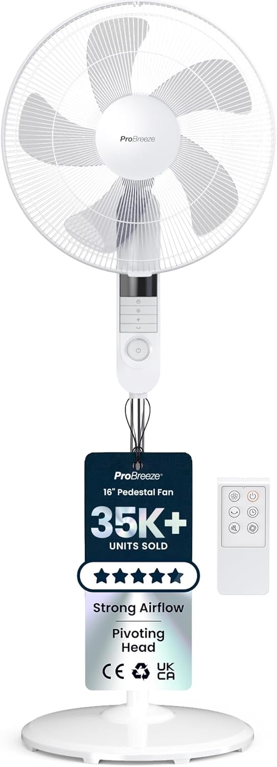 Pro Breeze 16-Inch Pedestal Fan with Remote Control and LED Display