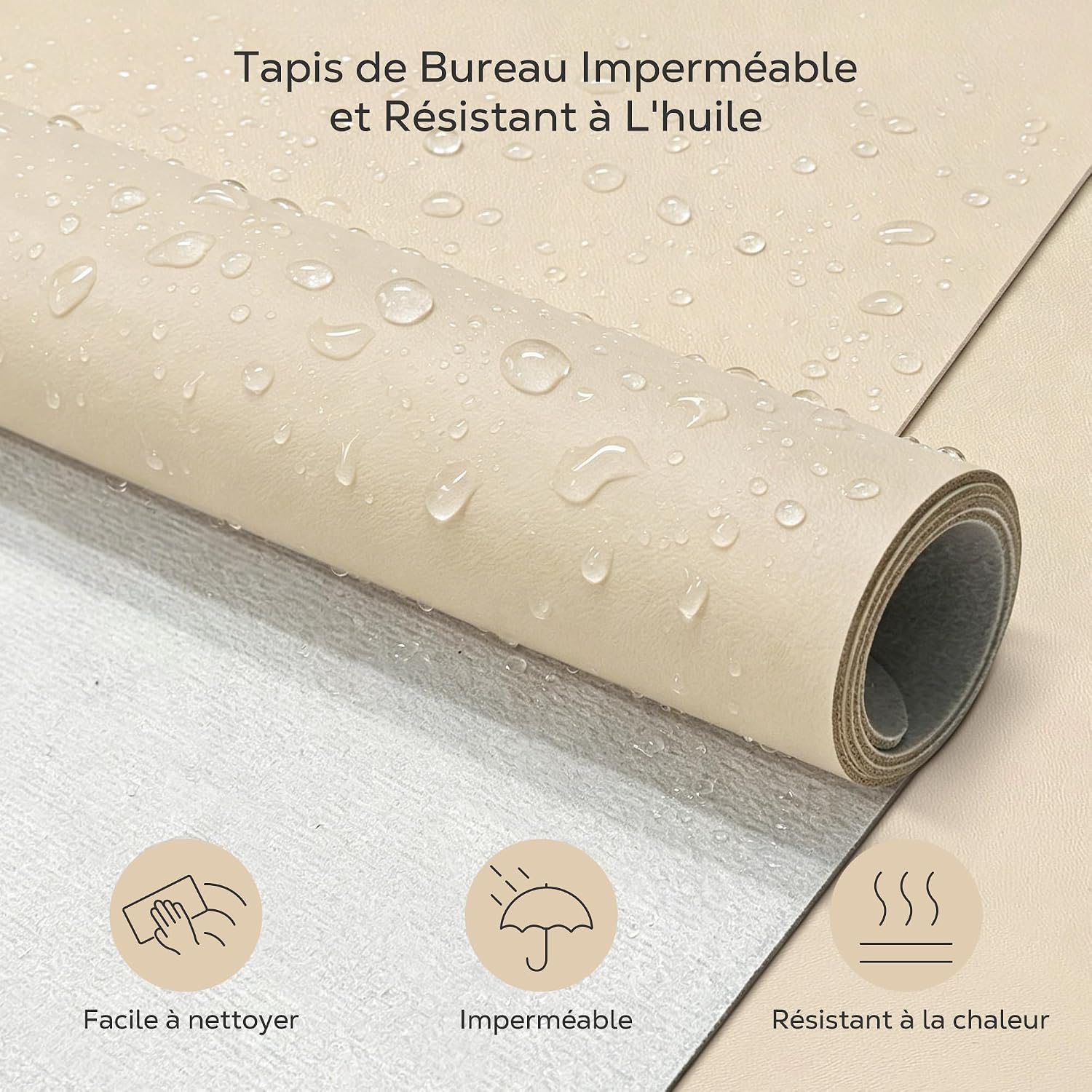 Thumbnail 2 de Tapis de Bureau Sous Main YISH - 80 × 40 cm, beige, antidérapant et imperméable