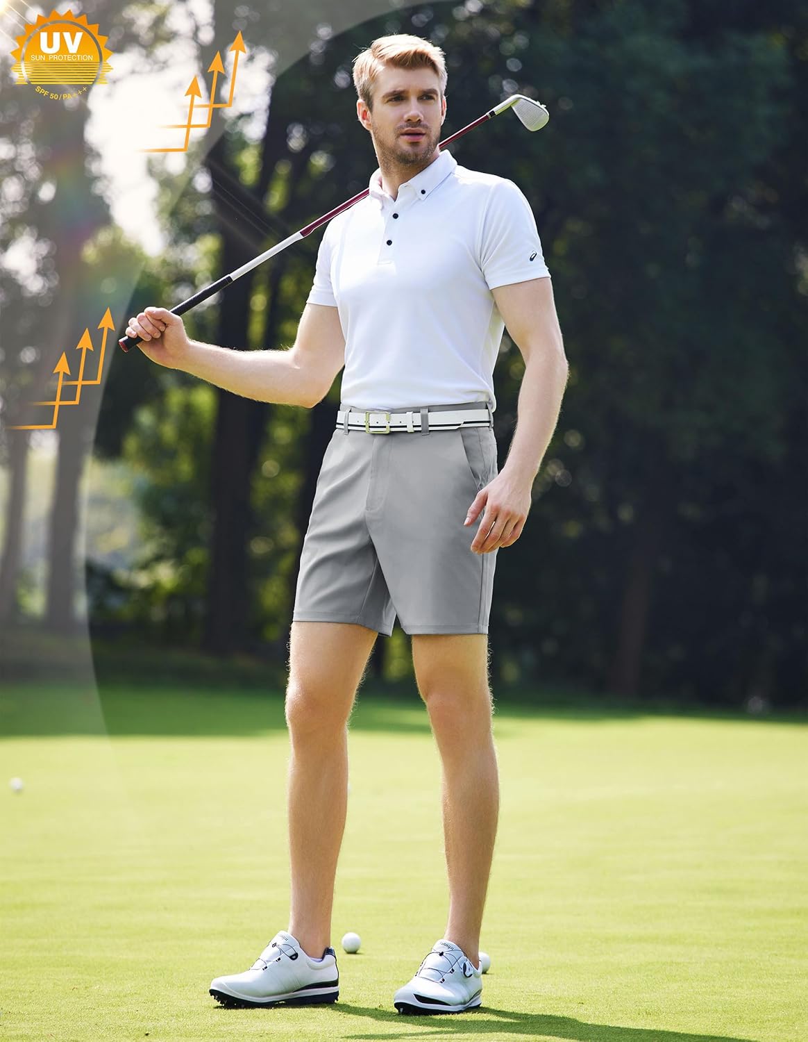 Detalle de PULI Men's Golf Dress Shorts Flat Front Hybrid 7 Inch – Lightweight Quick-Dry Chino with Pockets