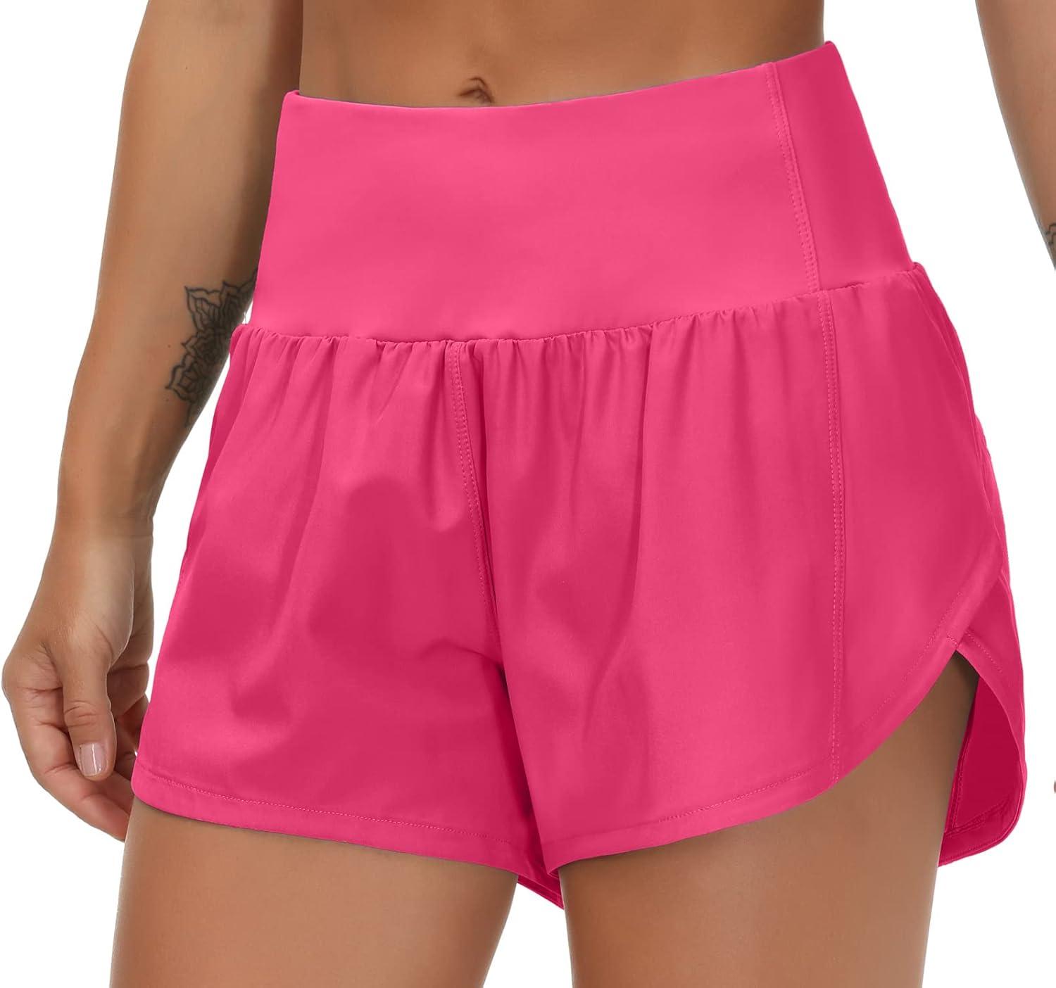 Detalle 2 de THE GYM PEOPLE Women's High Waisted Running Shorts with Mesh Liner and Zipper Pockets