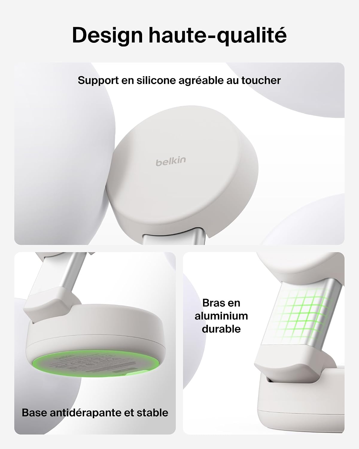 Detalle de Belkin UltraCharge 2-en-1 MagSafe : Chargeur Qi 25 W pliable et élégant avec adaptateur 45 W