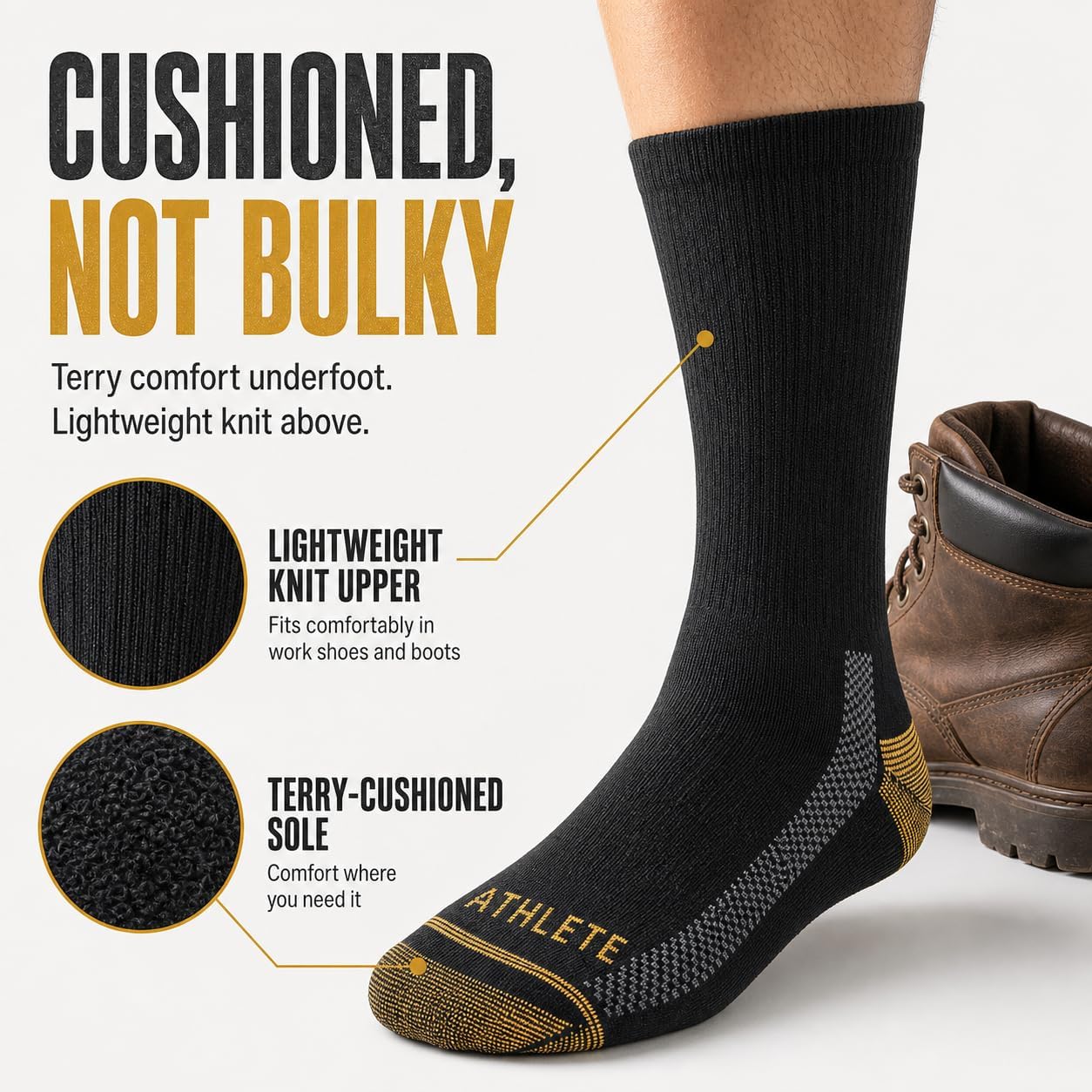 Detalle de JOYNÉE Men's Athletic Crew Socks: Lightweight, Cushioned & Breathable (5/10 Pairs)