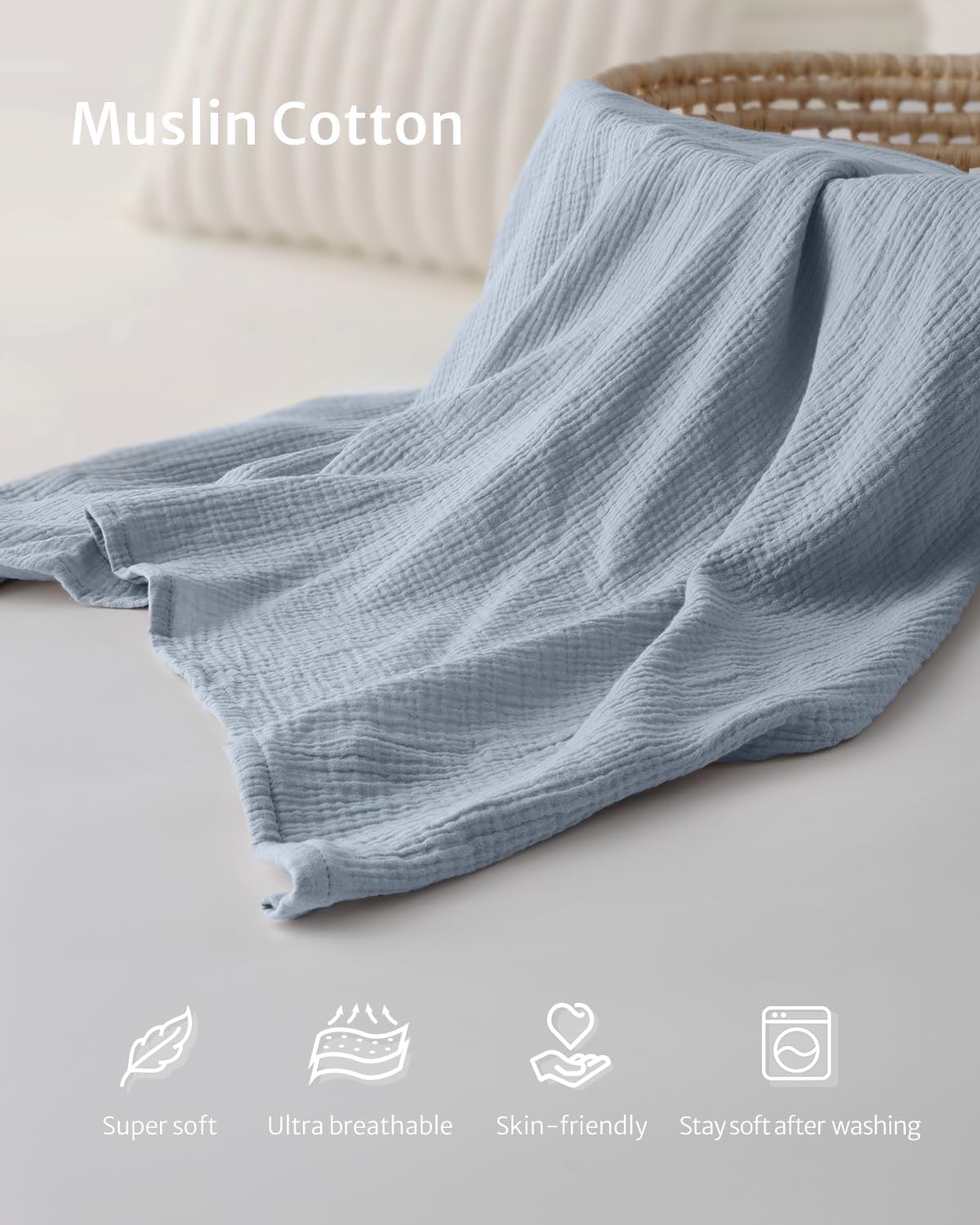 Detalle de Blissful Diary Muslin Nursing Cover: Breathable Arch-Neckline Feeding Apron in Light Blue