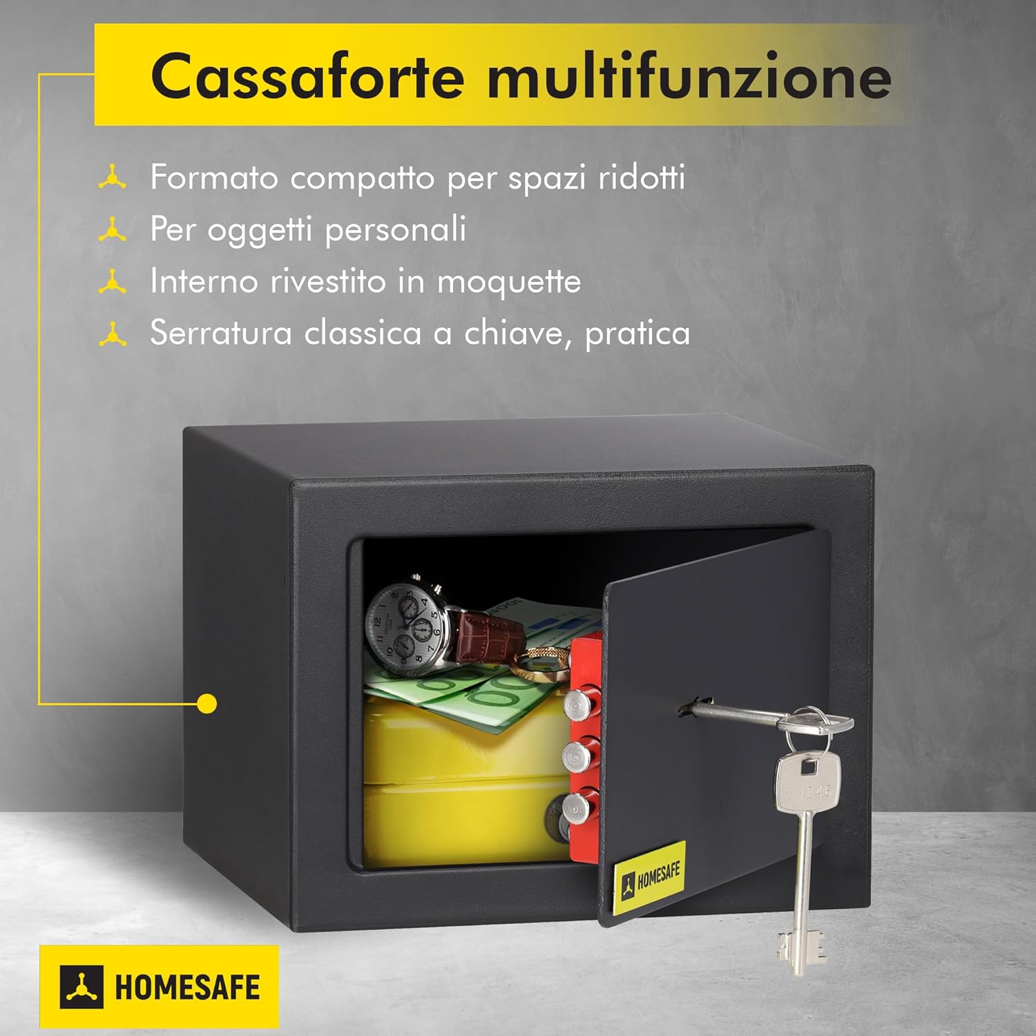 Detalle de HomeSafe HV15K: Cassaforte Piccola con Chiave per Casa o Ufficio