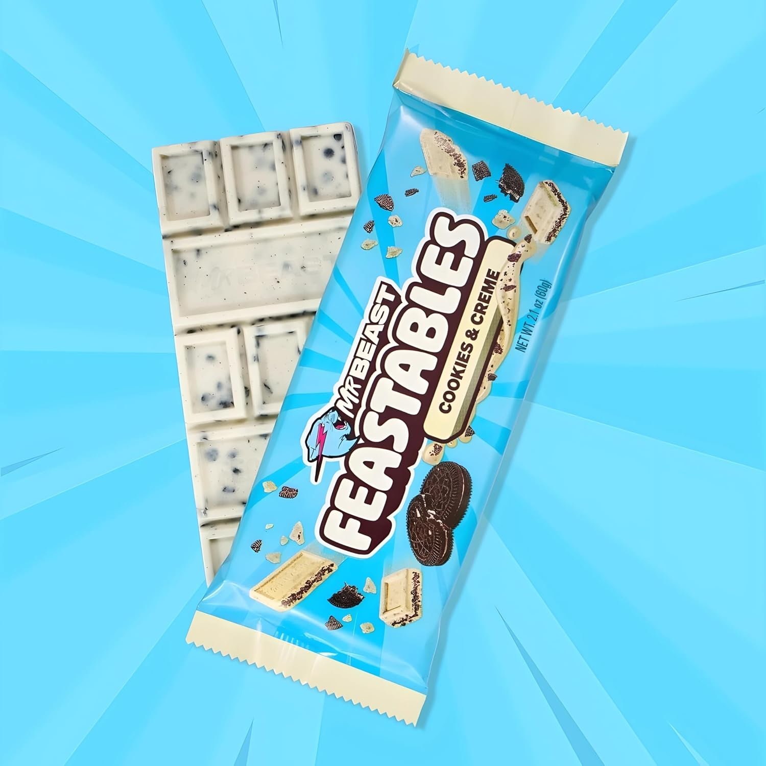 Thumbnail 6 de Feastables MrBeast Cookies & Crème – Chocolat blanc et morceaux de biscuit, boîte 10x60g