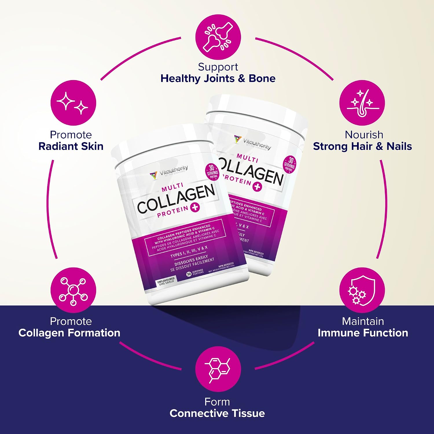 Detalle de Vitauthority Multi Collagen Powder, 5 Types, Unflavoured, 234 g