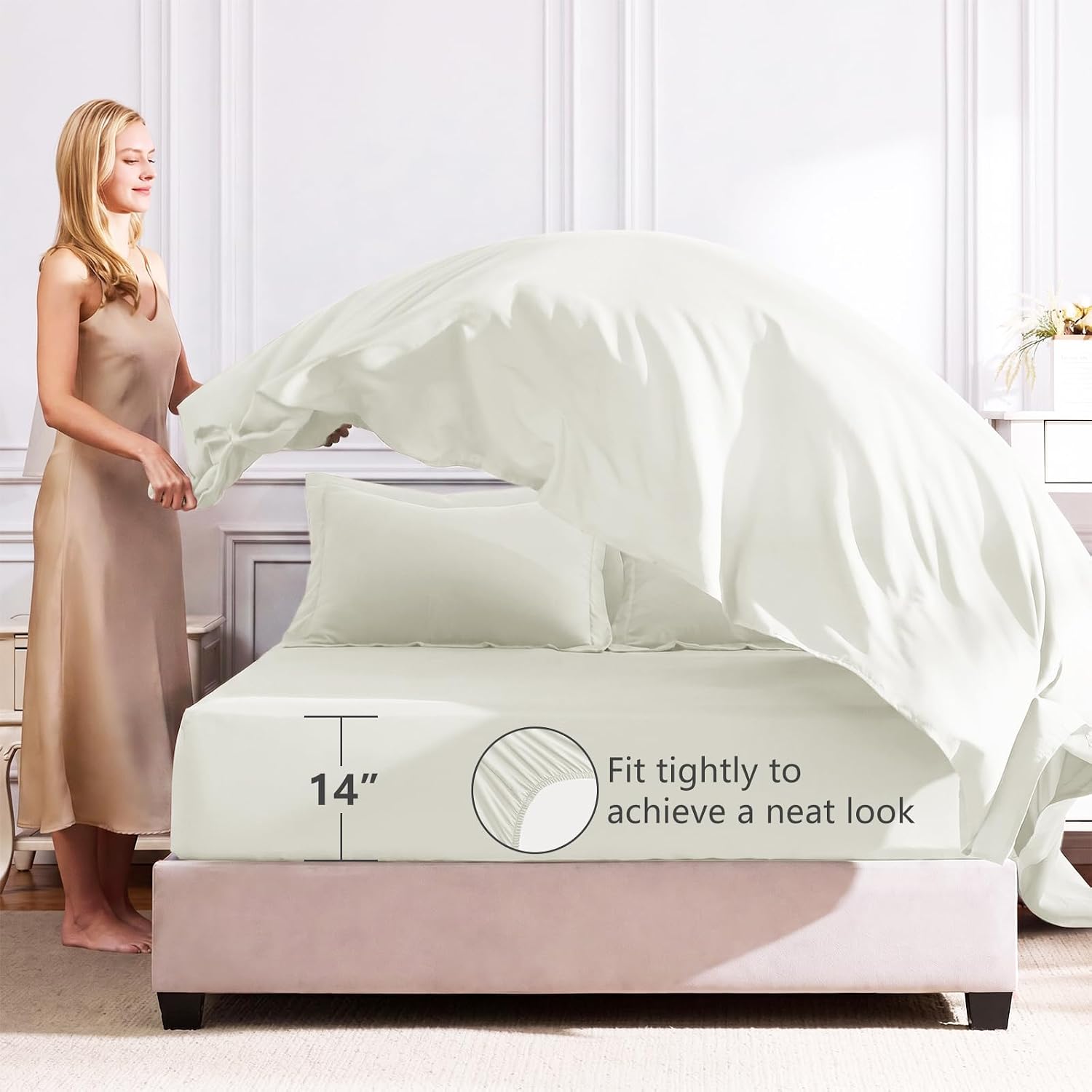 Thumbnail 4 de CozyLux Twin XL 5-Piece Comforter Set in Ivory for Dorm Rooms