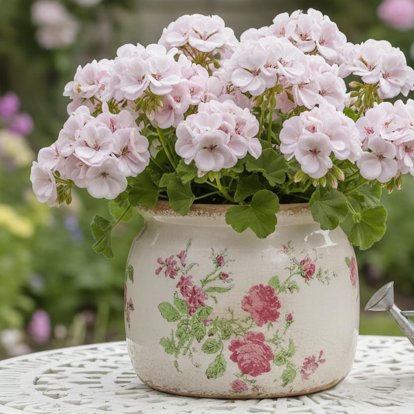 Detalle de Xiaan Jiaju Vintage Floral Ceramic Plant Pot with Drainage Hole