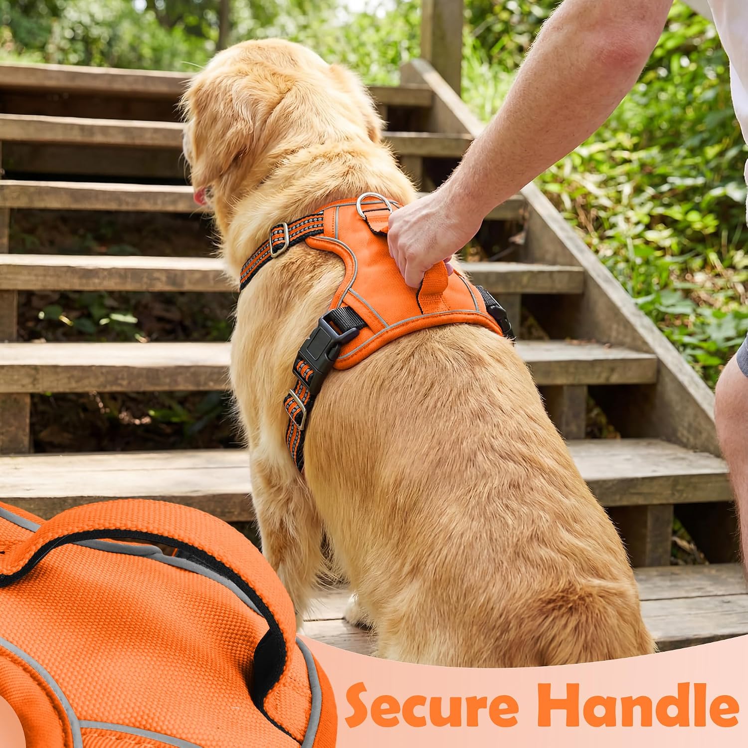 Detalle de Funfox Dog Harness Small (Orange S) – no-pull puppy dog harness with vertical handle, reflective strips