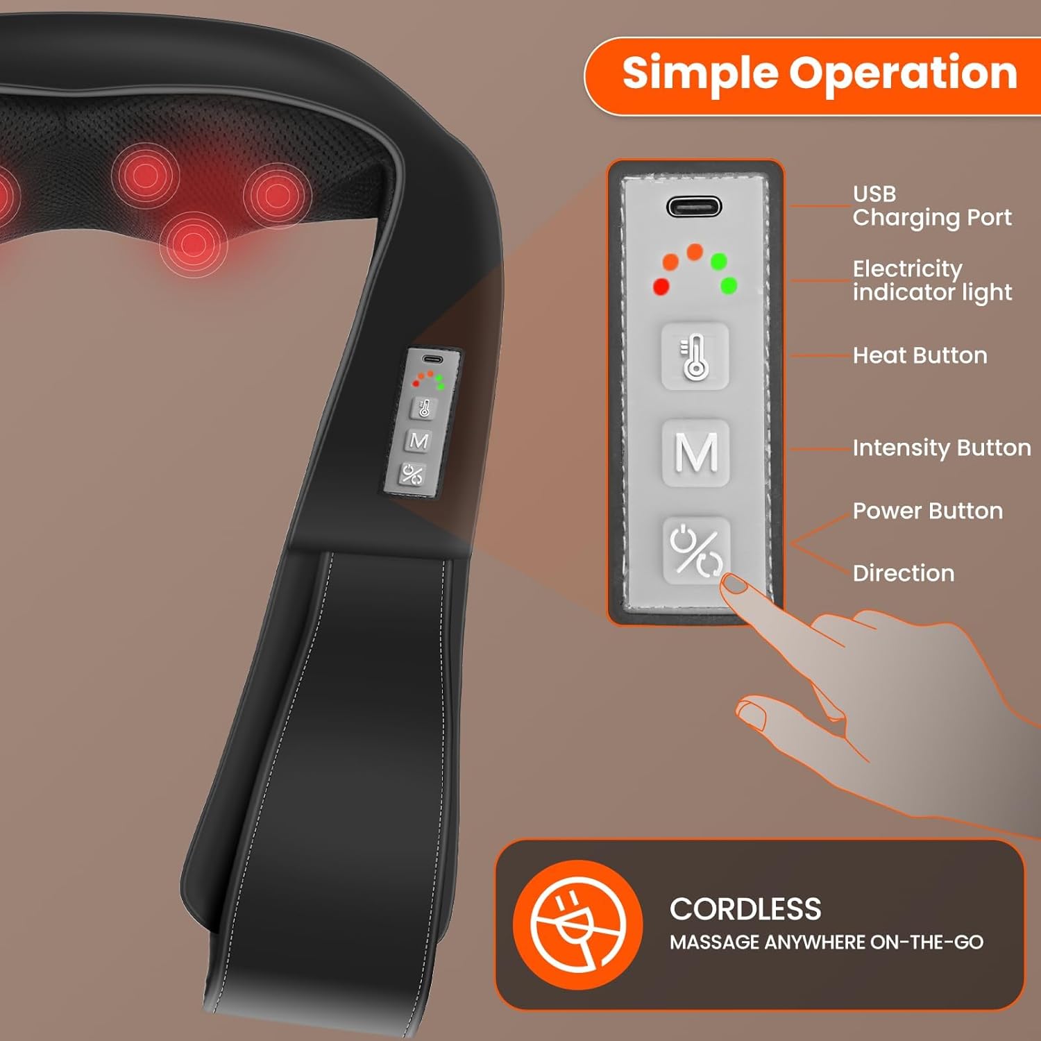 Thumbnail 5 de AMZPONY Cordless Neck Massager with Heat, Rechargeable Shiatsu Deep Tissue for Neck, Shoulders & Back