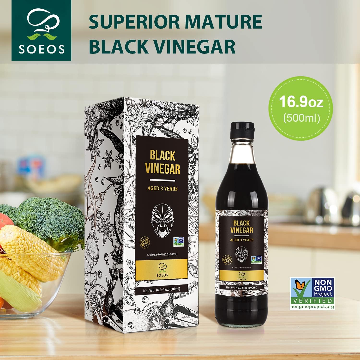 Thumbnail 2 de Soeos Chinkiang Vinegar, 500 ml Chinese Black Vinegar, 3 Years Aged