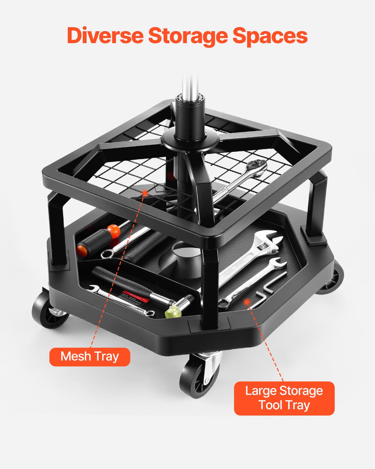 Detalle de VEVOR Tabouret d'atelier roulant à hauteur réglable – support lombaire, 360° et 136 kg