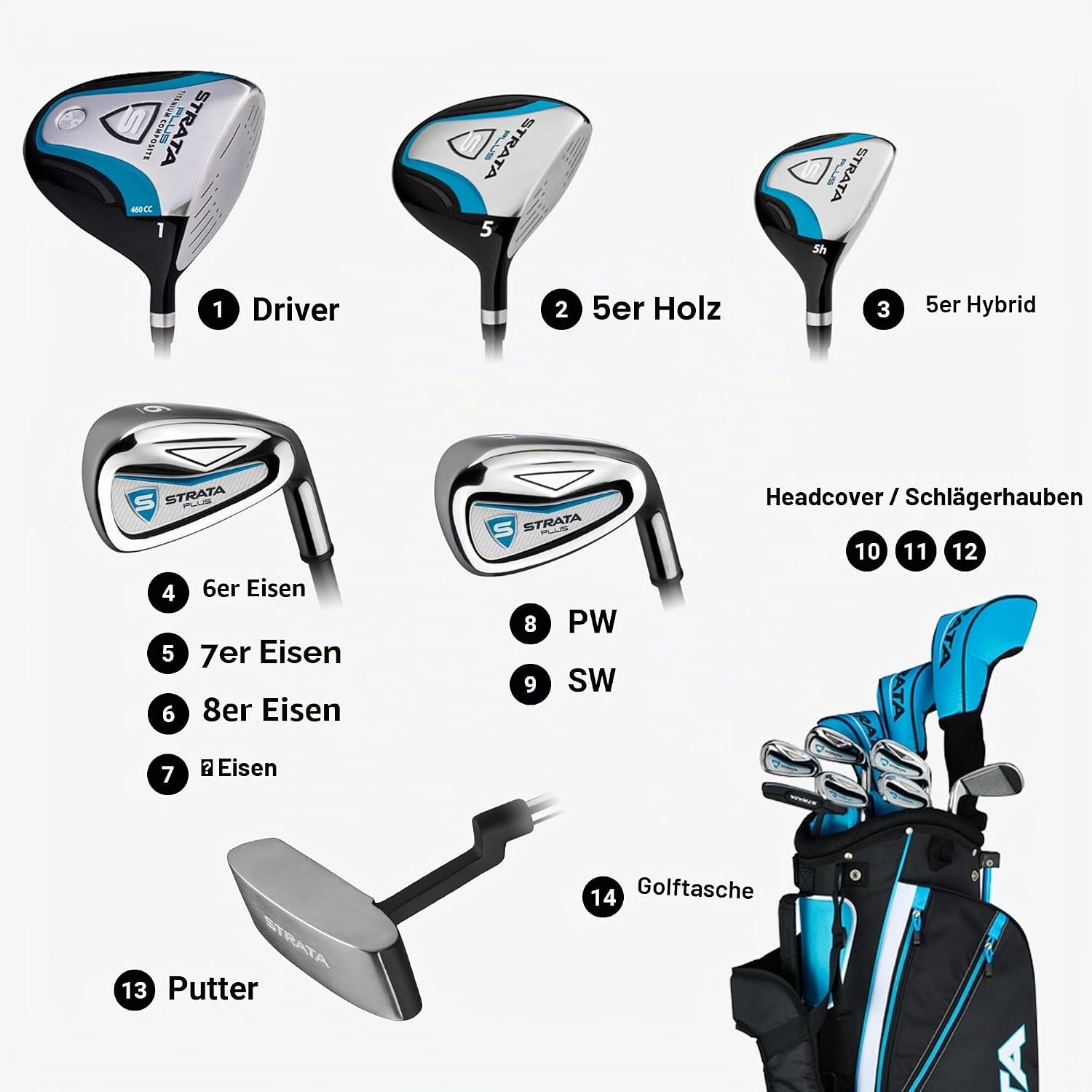 Detalle de Strata Golf-Komplettpaket-Set – vollständiges Golfset mit Distanz und Fehlerverzeihung
