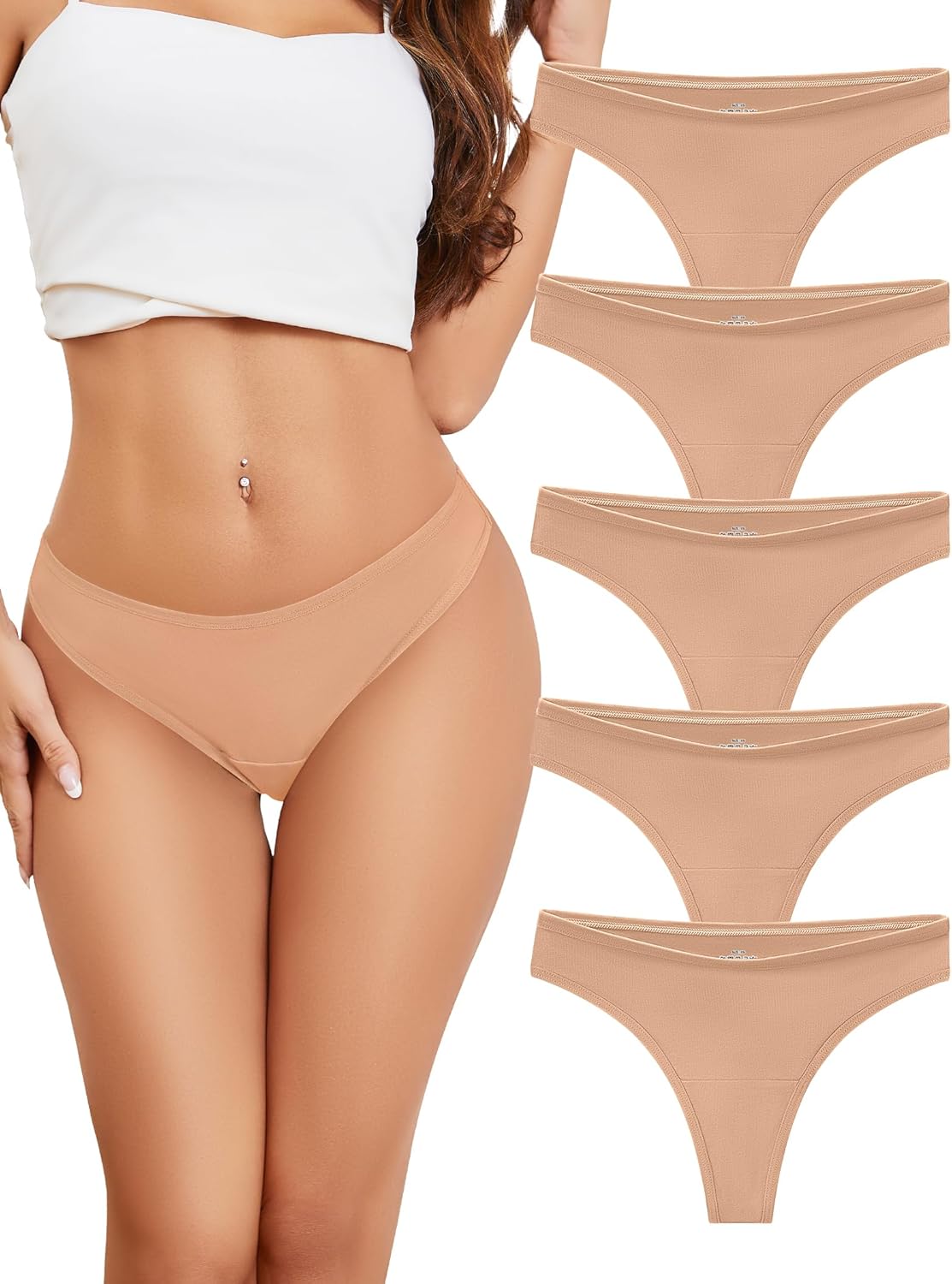 Thumbnail 6 de VOENXE lot de 5 strings/culottes tanga femme en coton et spandex