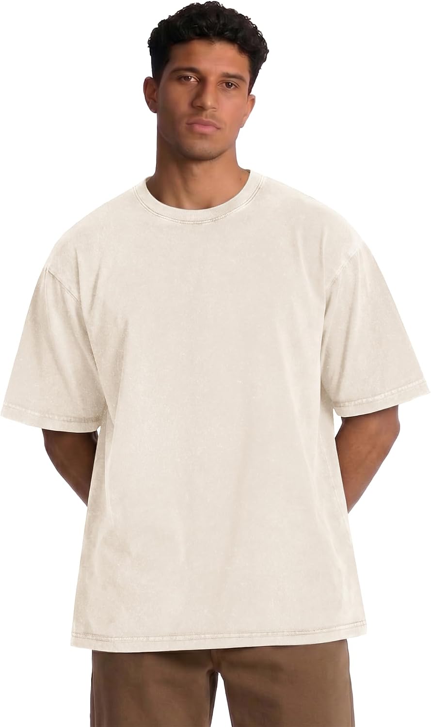 Detalle de Oversized Tshirts for Men Short Sleeve Vintage Washed Basic Loose Tees 2026