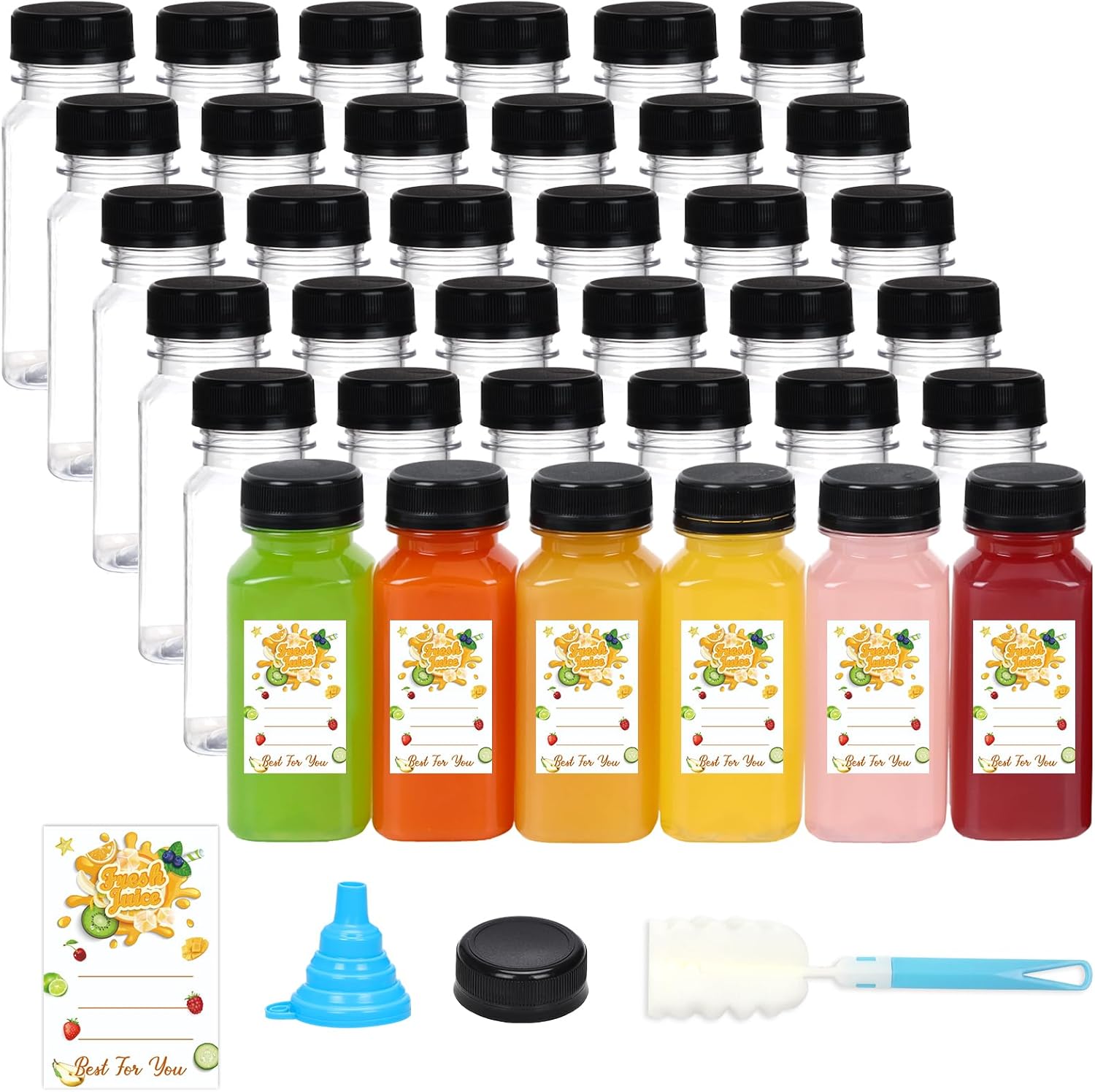 Thumbnail 6 de BAKHUK 36-Pack 16oz Empty Plastic Juice Bottles with Caps (Clear PET) + Lids, Brush, Funnel & Stickers