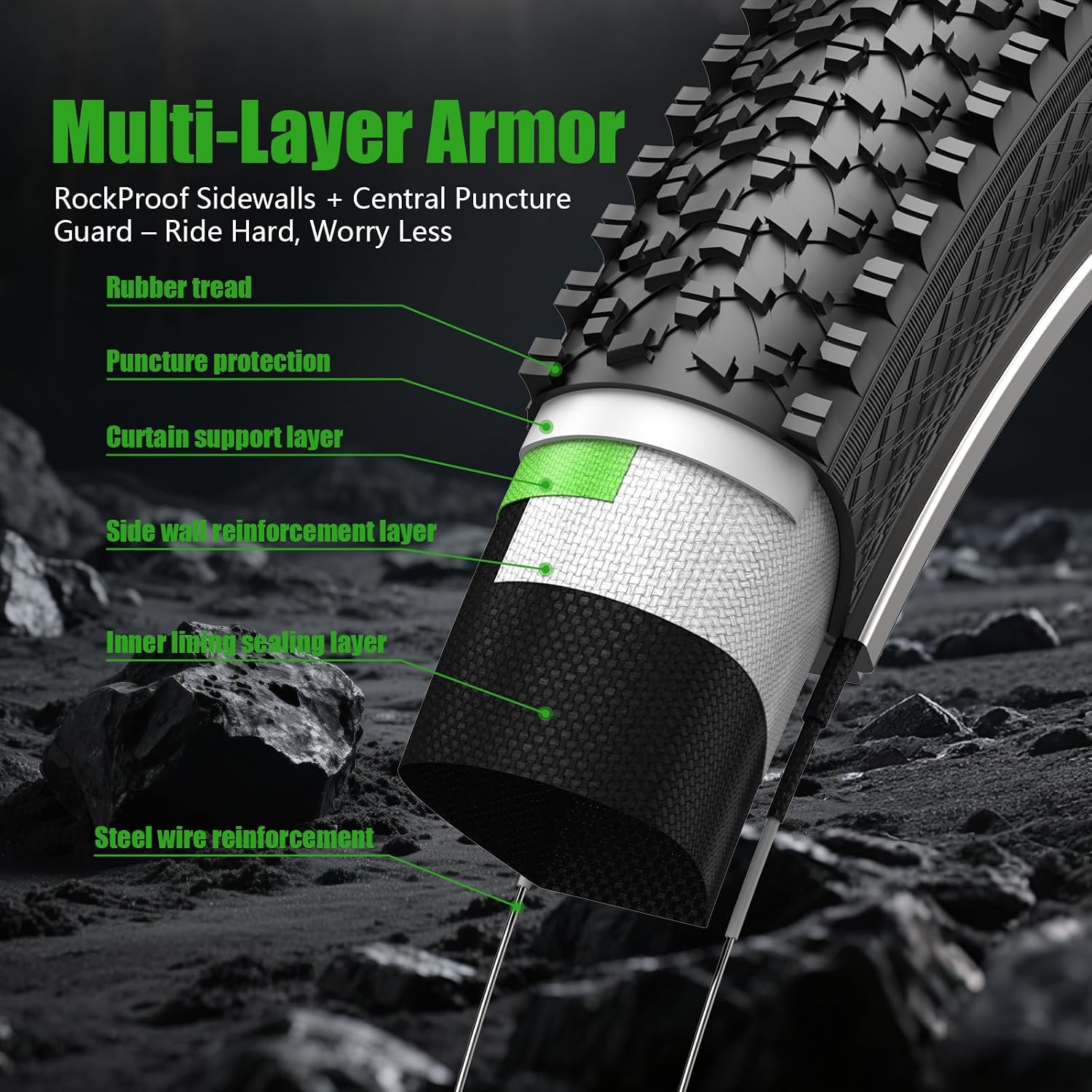Thumbnail 4 de Kulifoo 26 x 1.95 Mountain Bike Tires, 2-Pack with Tubes and Levers