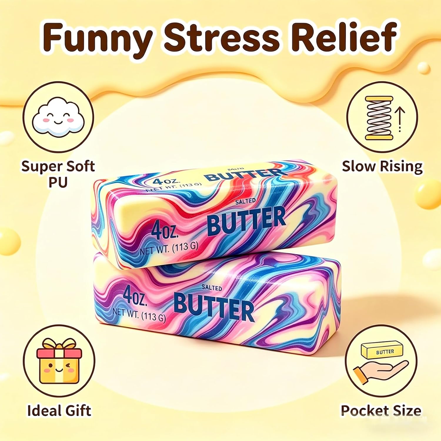 Detalle 2 de 2 Packs Slow Rising Butter Squishy — Soothing Butter Squishies for Stress Relief