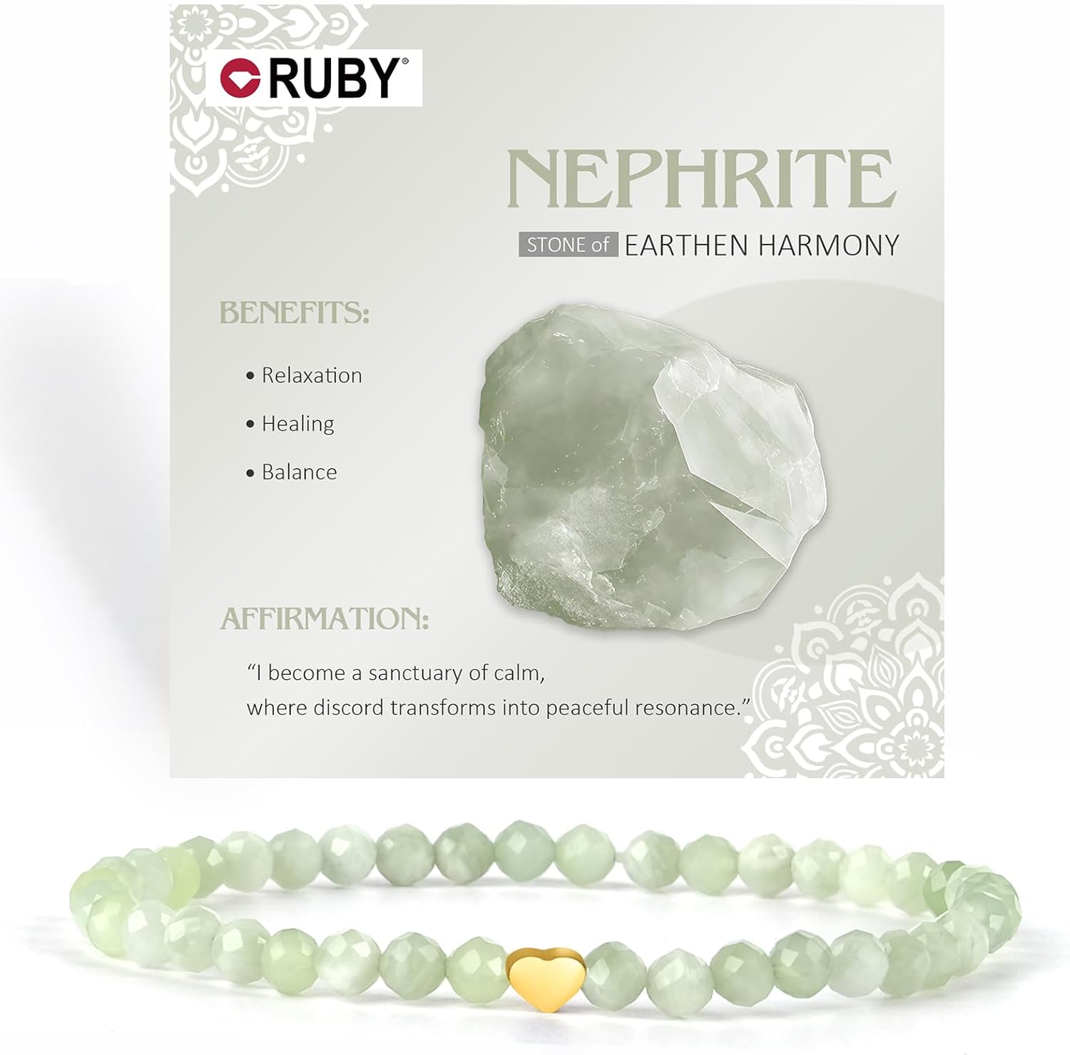 Thumbnail 6 de Ruby Edelstein-Armband für Damen – Tiger Eye, 4 mm Perlen, 18K vergoldetes Edelstahlherz, elastisch, Geschenkbox aus Holz