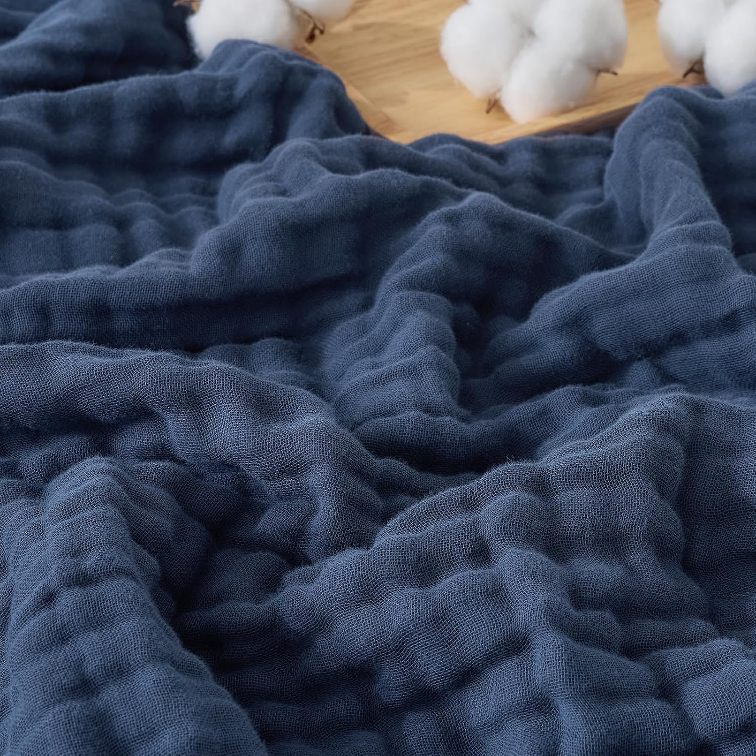 Detalle de EMME Brezpure EMCAC-9-Muslin Blanket, Queen 9-Layer Cotton Muslin, Navy