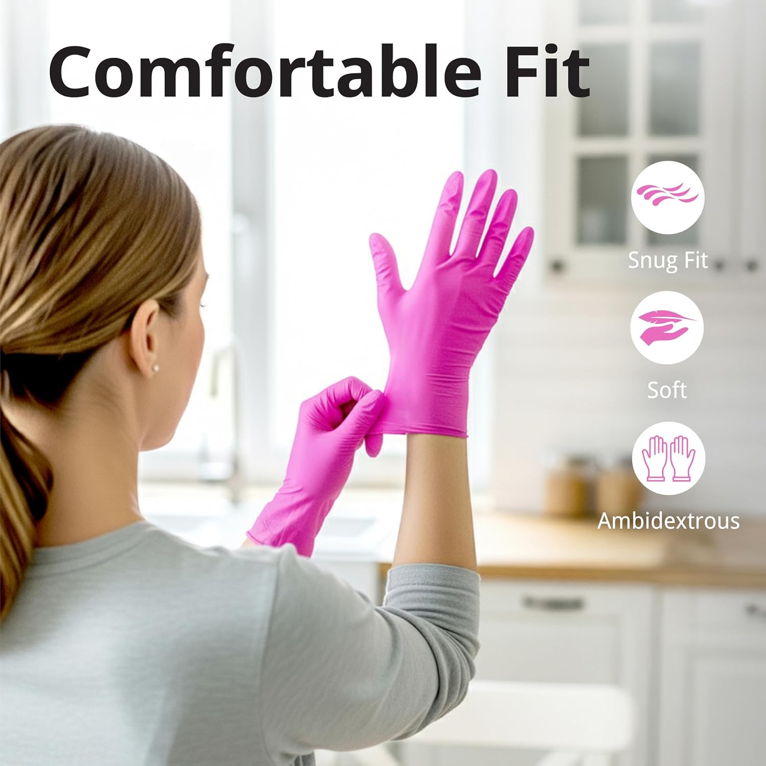 Detalle de SwiftGrip Powder-Free Nitrile Gloves, 3-mil, Pink/Fuchsia, Latex-Free & Food-Safe