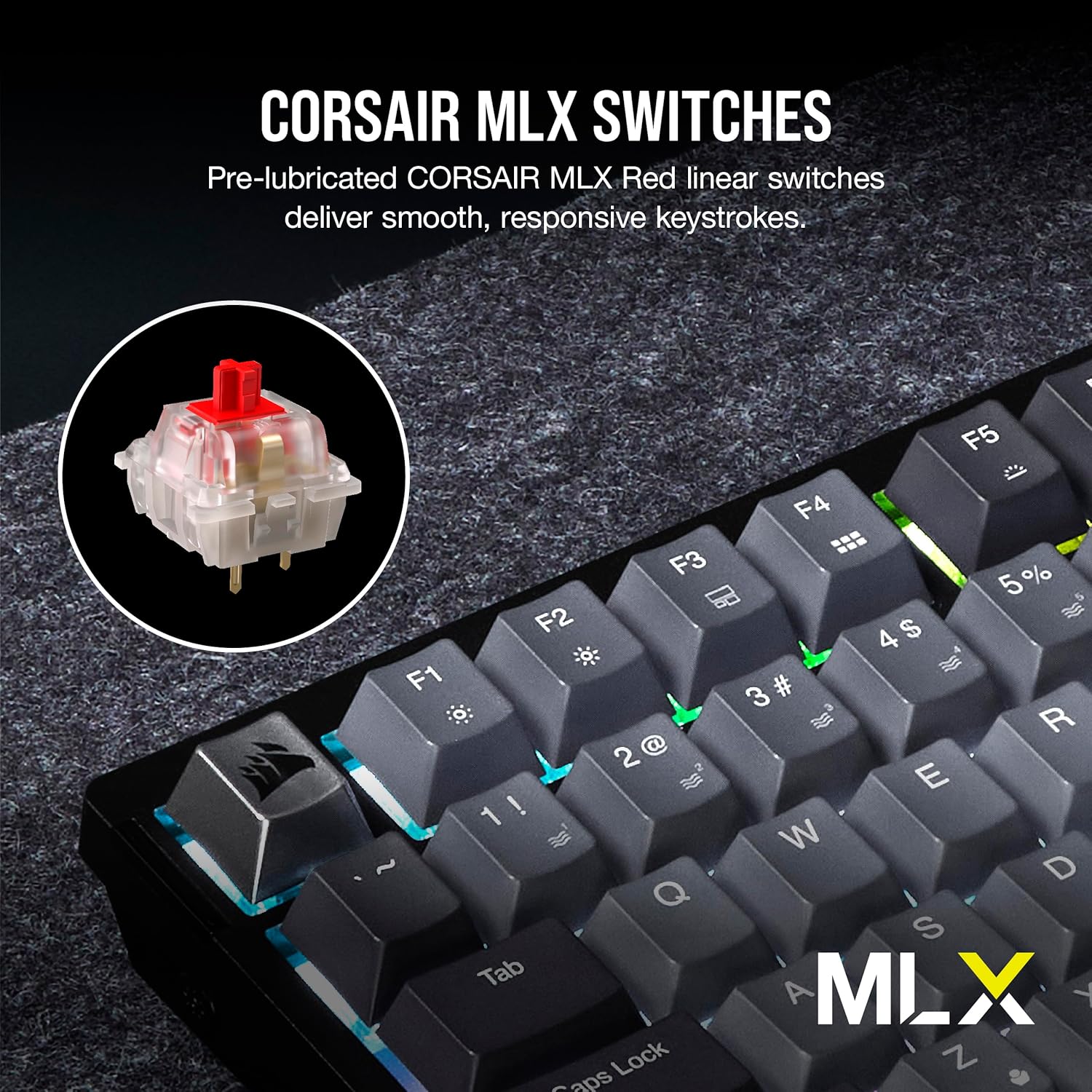 Detalle de Corsair K65 PLUS Wireless 75% RGB Mechanical Keyboard (UK Layout) with Pre-Lubricated MLX Red Switches