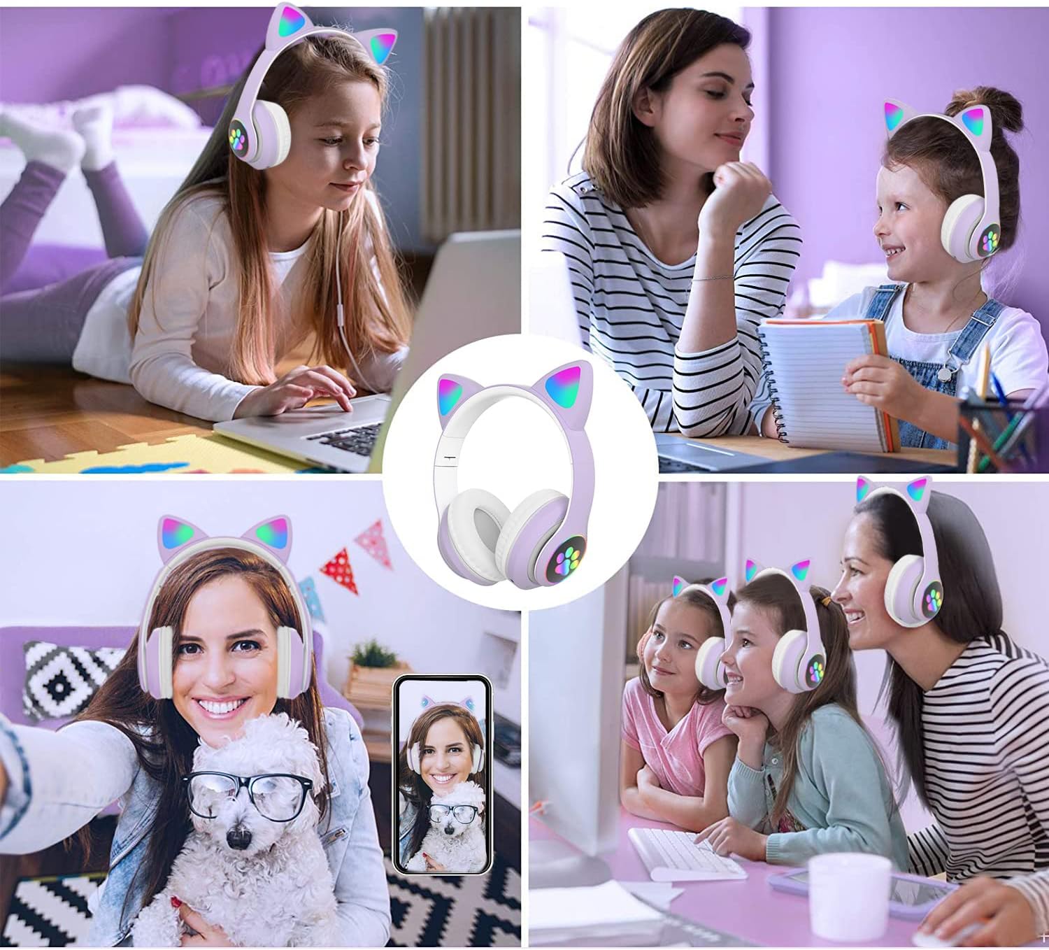 Thumbnail 5 de TOKANI Kids Headphones for School: Bluetooth Cat Ear Headphones with Microphone (Purple)