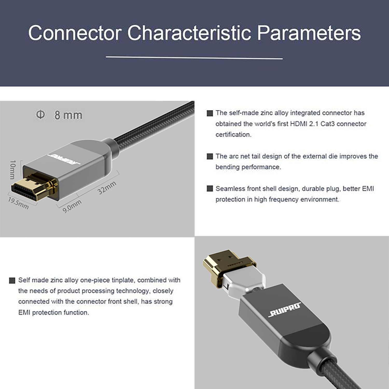 Thumbnail 3 de RUIPRO 8K Certified HDMI 2.1 Cable 1m: Ultra High Speed 48Gbps for 8K/4K with Dynamic HDR and eARC