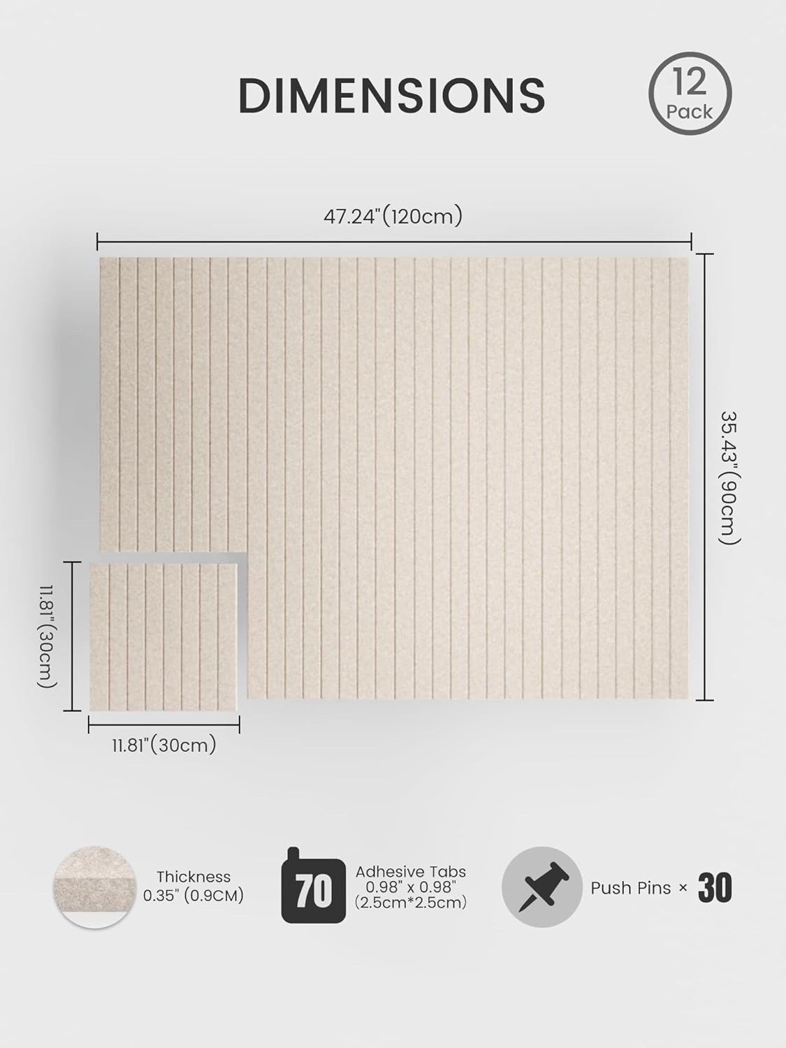 Thumbnail 1 de Bumusty large felt bulletin board tiles (48 x 36"), cork board alternative with adhesive tabs and 30 pushpins