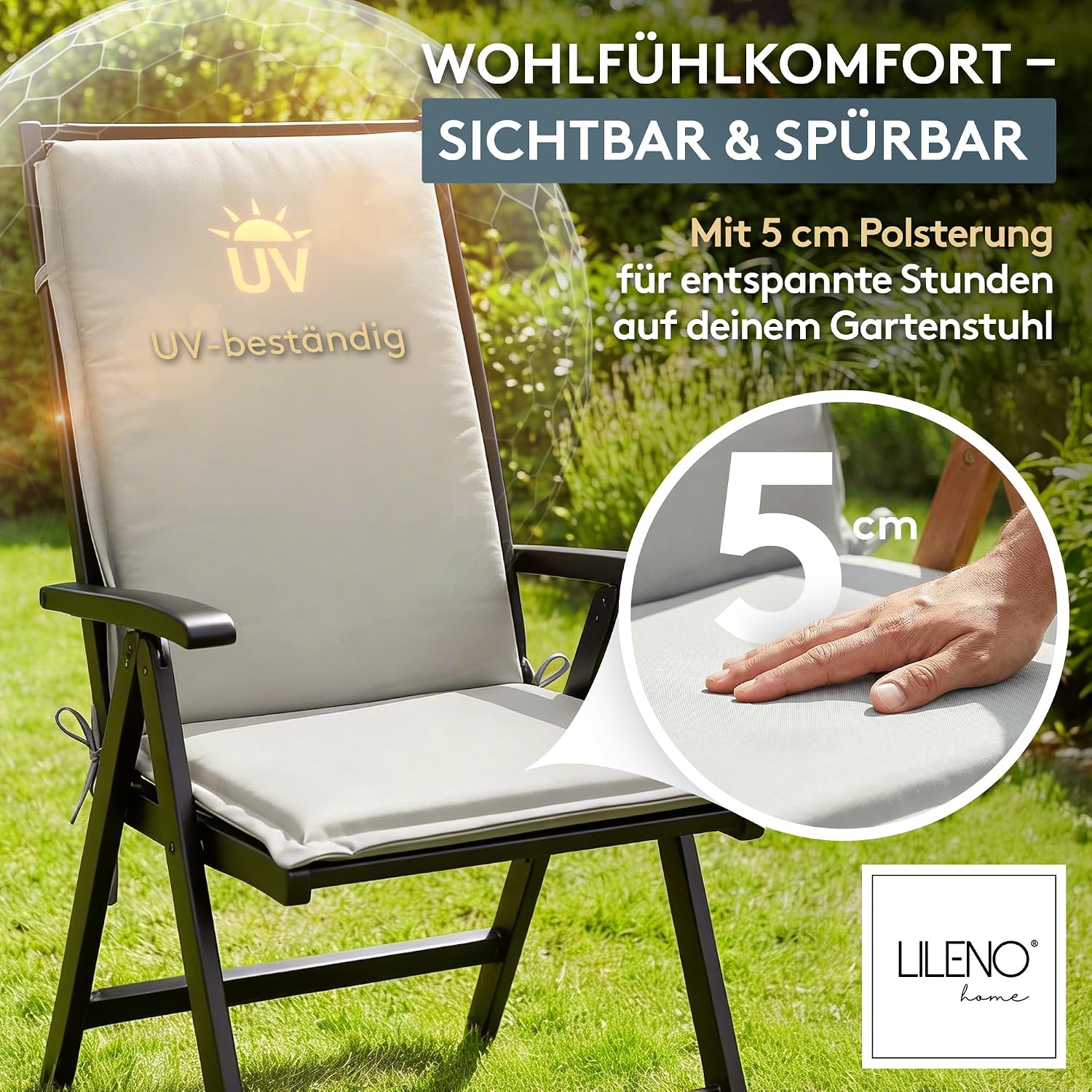 Thumbnail 1 de LILENO HOME Gartenstuhl Auflagen 4er Set Hochlehner Grau