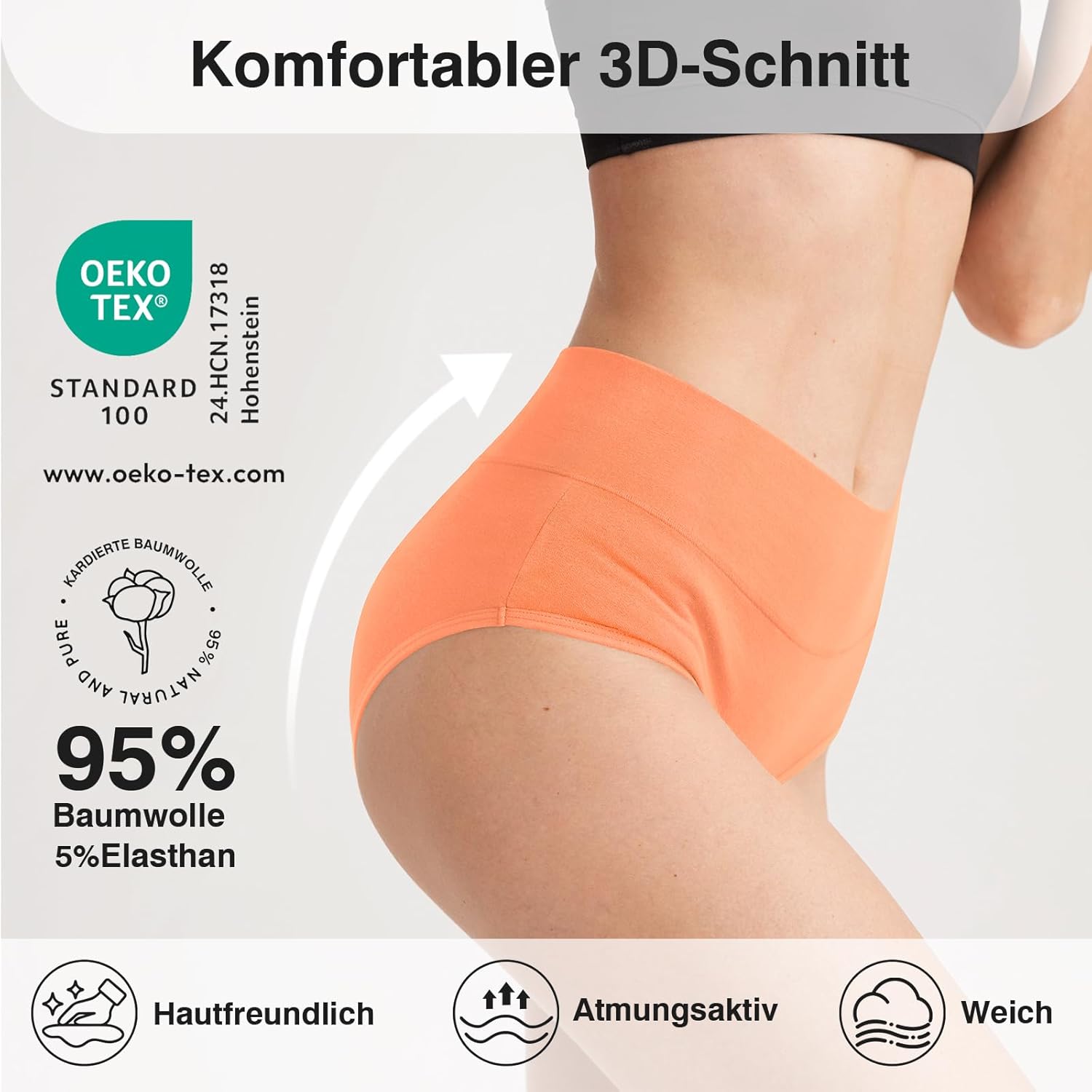 Thumbnail 2 de QINCAO Damen-Unterhosen im 6er Pack mit hoher Taille aus Baumwolle & Elasthan