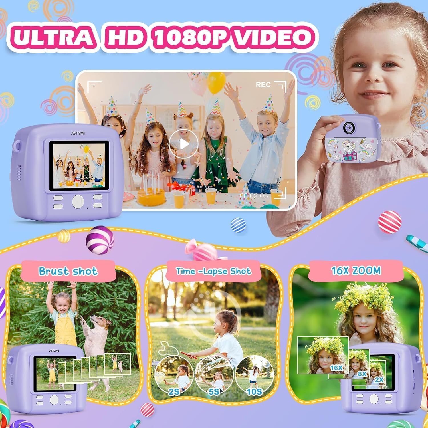 Detalle de Sofortbildkamera Kinder 1080P HD mit Druck