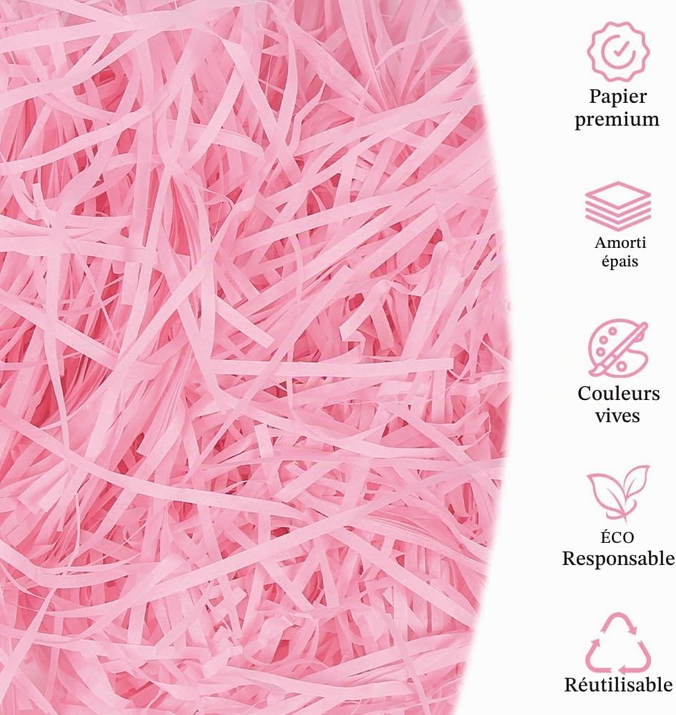 Detalle de Alaoo 5672155 raffiapapier, 100 g roze versnipperd vulmateriaal