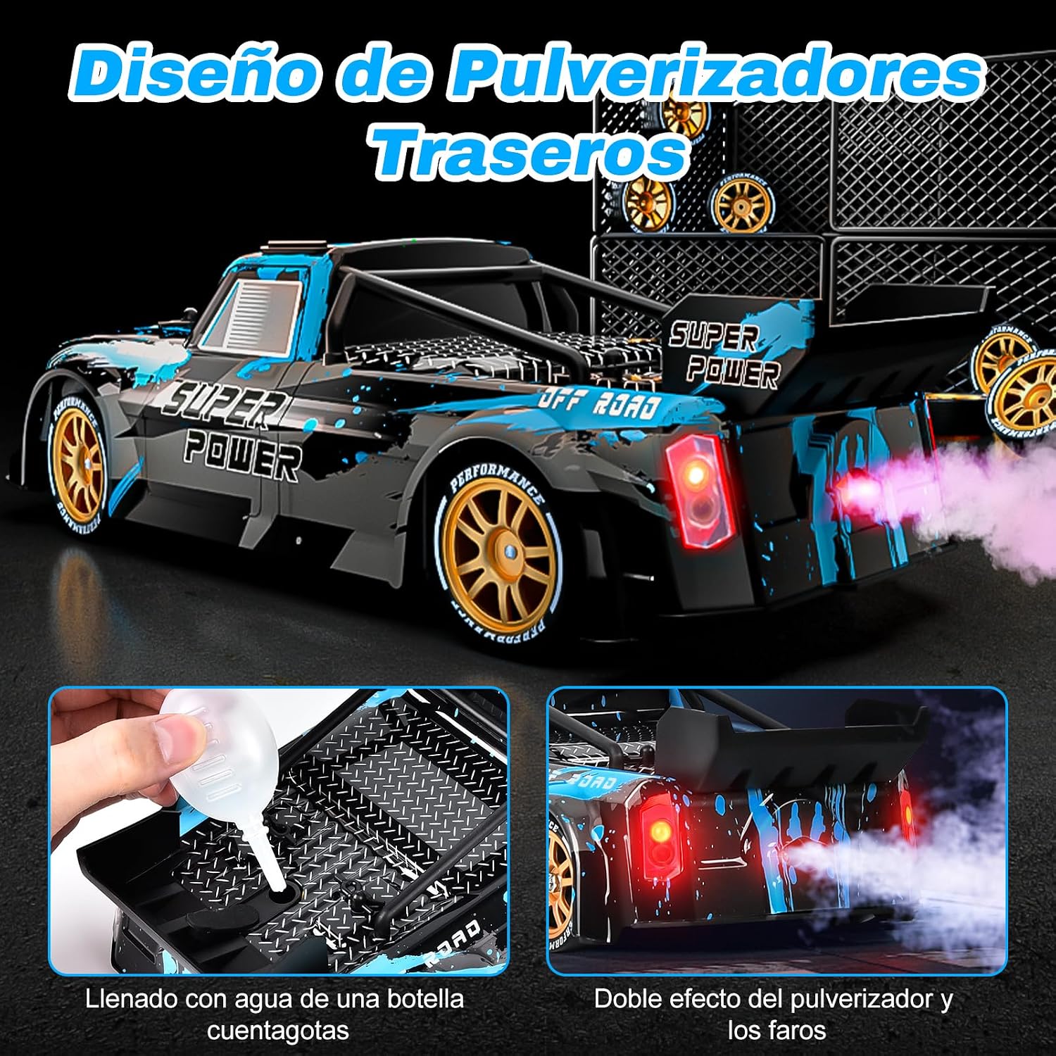 Detalle 2 de Joellfuner Coche Teledirigido Drift 1:14 4WD Luz y Niebla