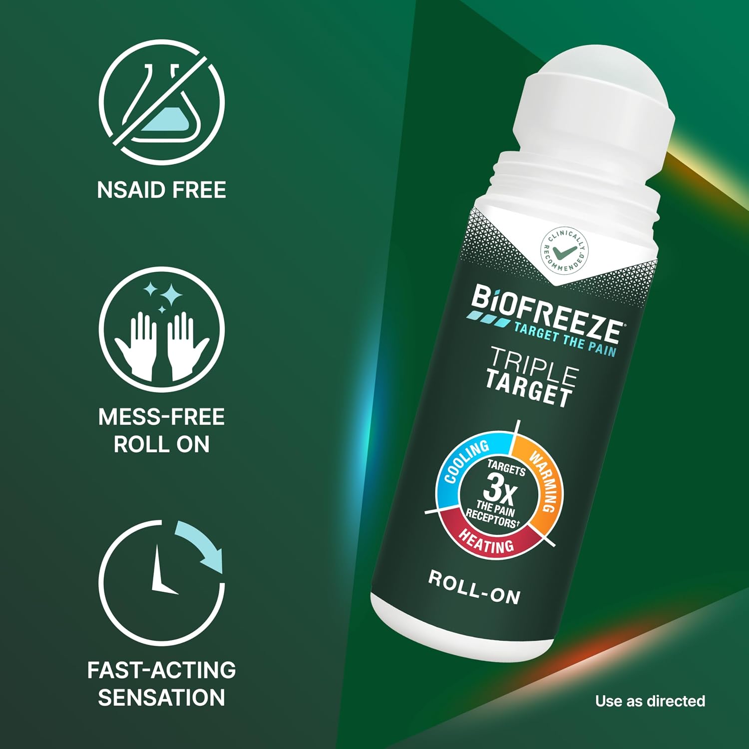 Detalle 2 de Biofreeze Triple Target Pain Relief Roll-On, NSAID-Free, 2.5 fl oz